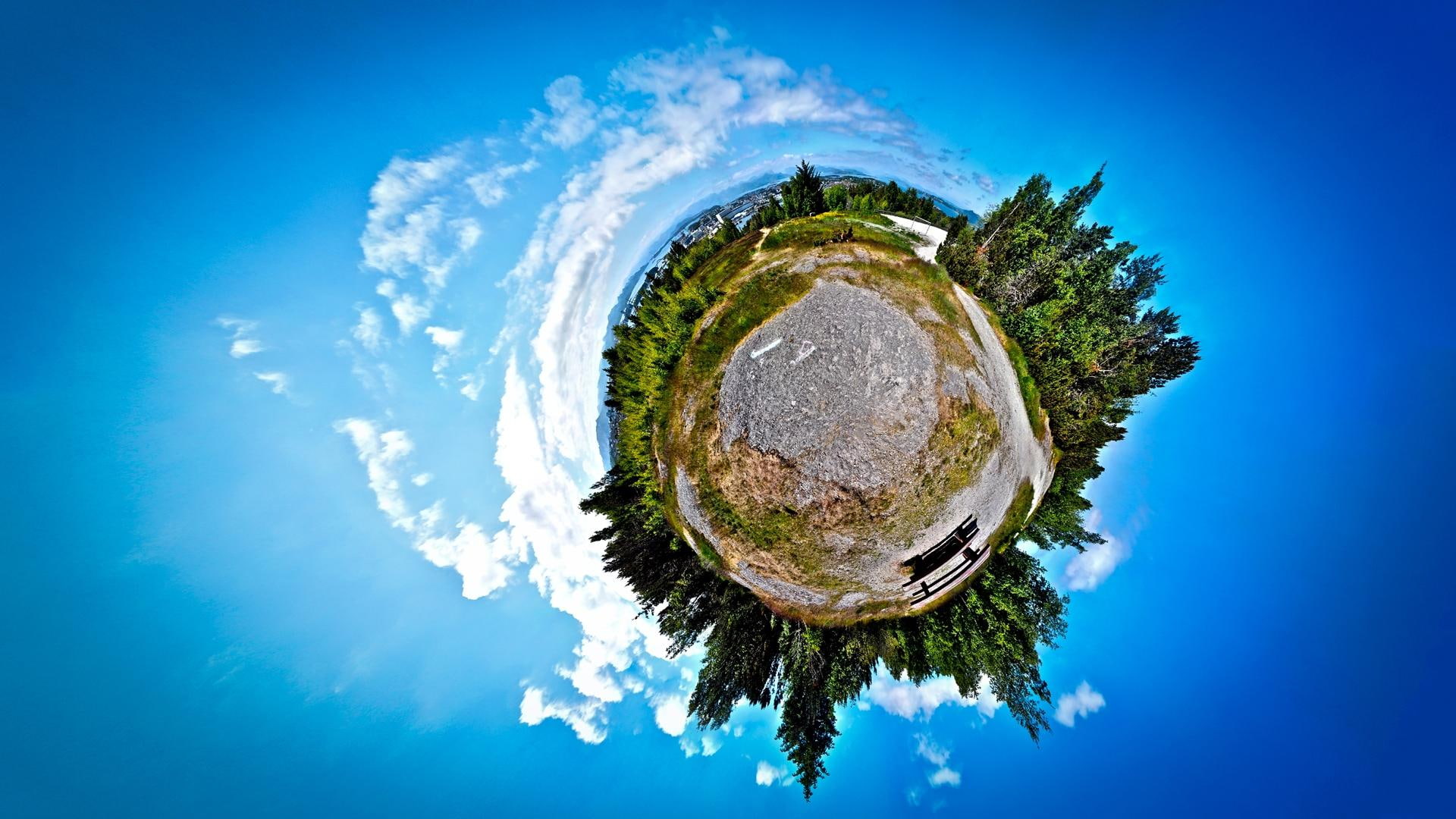 planet, tree, perspective, 1080P, another, mobile, 1920x1080, artistic, cloud, applicatio, tiny, HD Wallpaper