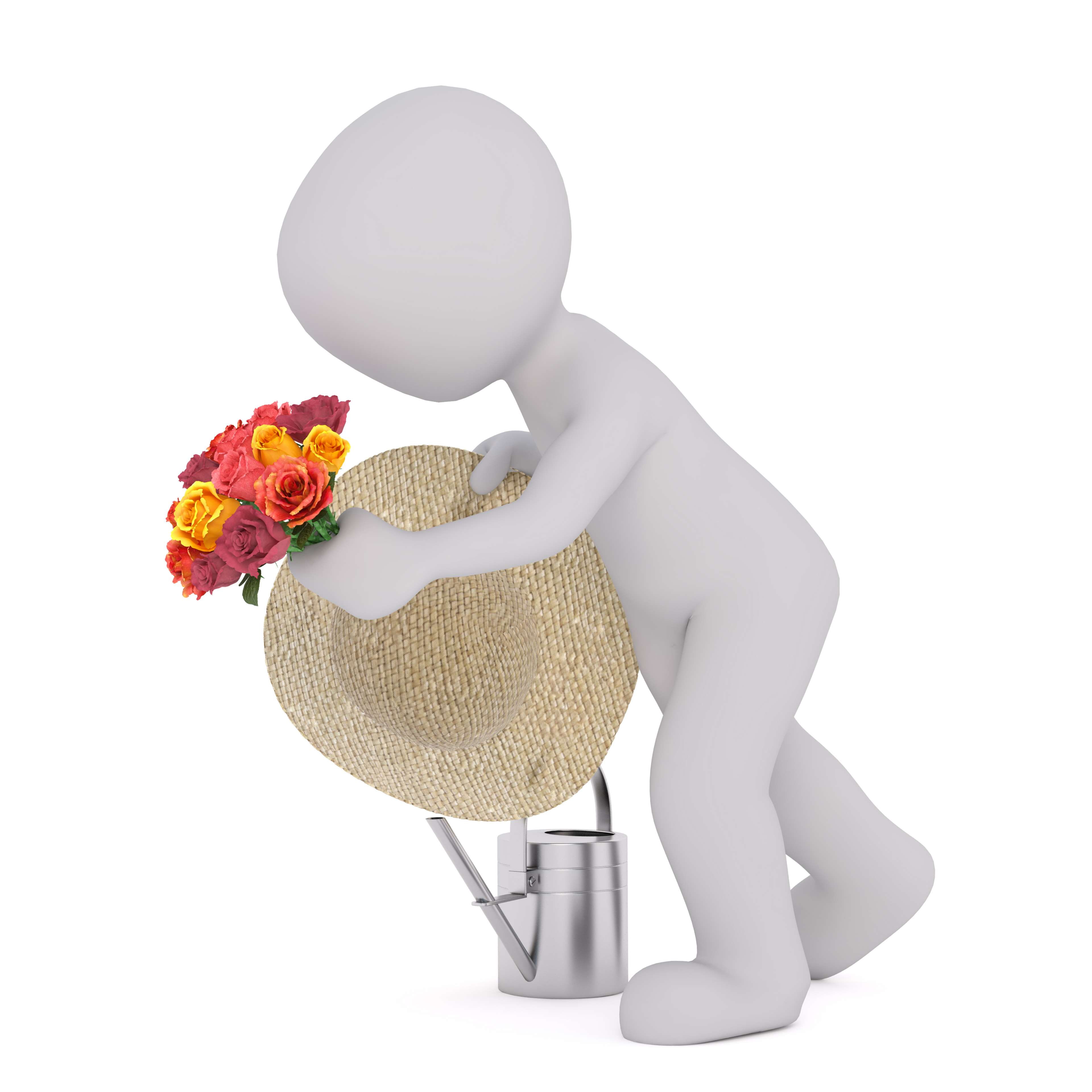 3d, bouquet of flowers, studio shot, clothing, males, watering can, hat, white background, model, cut out, white, isolated, indoors, nature, adult, full body, Phone HD Wallpaper