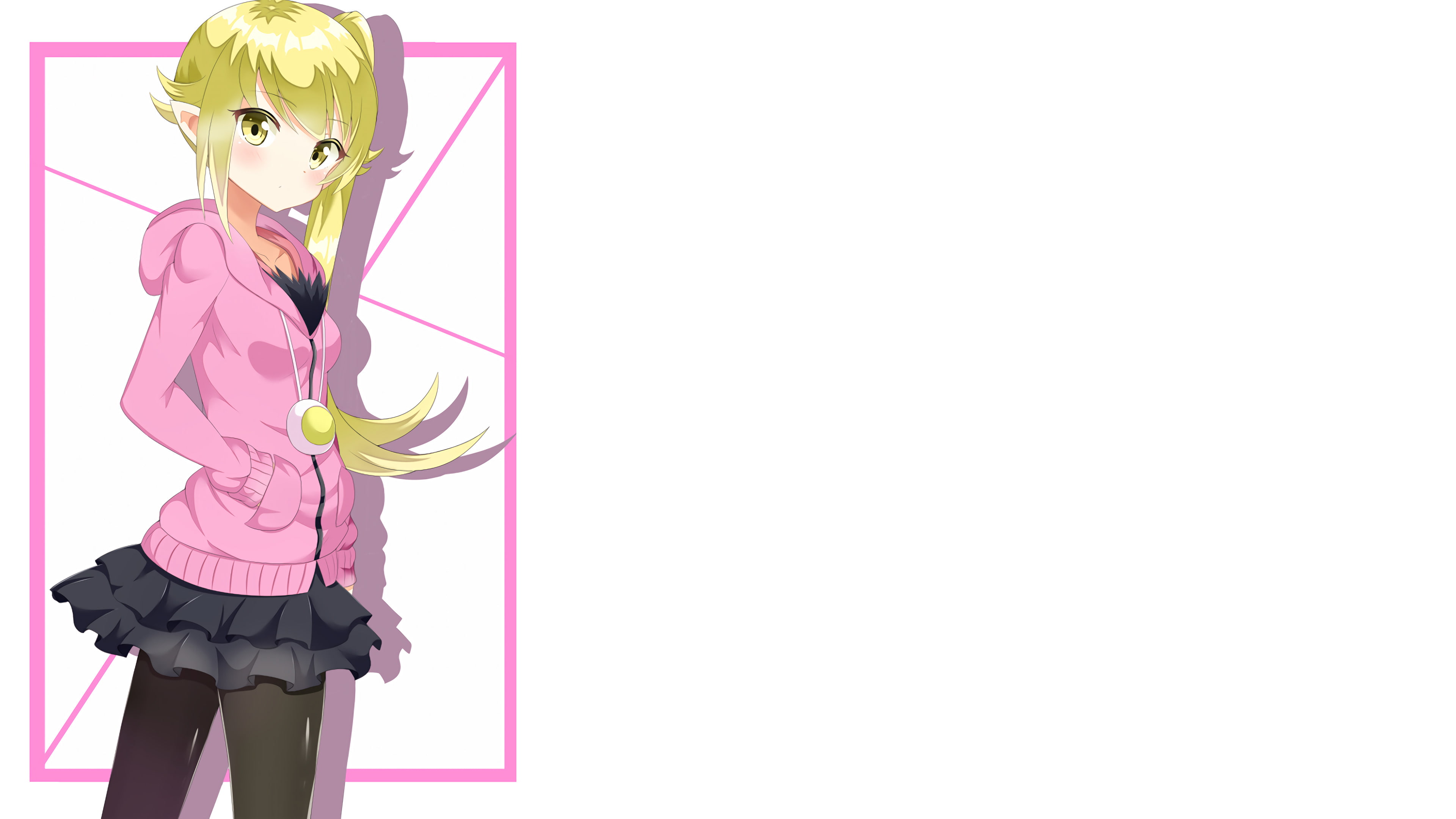 cut out, obscured face, adult, white background, flower, three quarter length, people, copy space, standing, 4K, purple, indoors, women, lifestyles, anime girls anime oshino shinobu blonde long hair monogatari series, HD Wallpaper
