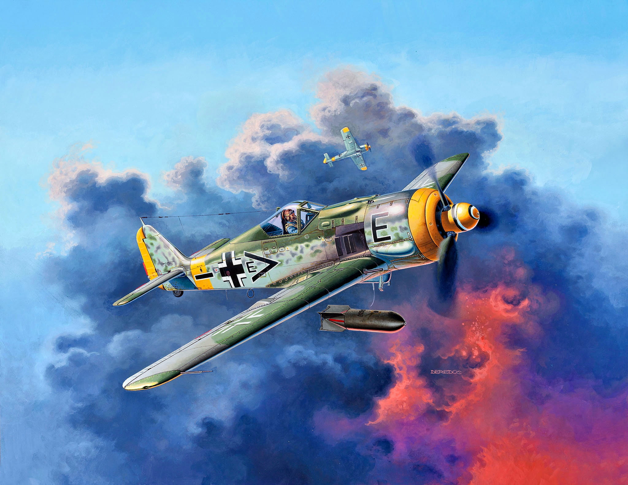 Radial engine, SC 250, Germany, fighter-bomber, Focke-Wulf, 1080P, Luftwaffe, Battle squadron 4, The second World war, bomb, Fw-190F-8, HD Wallpaper