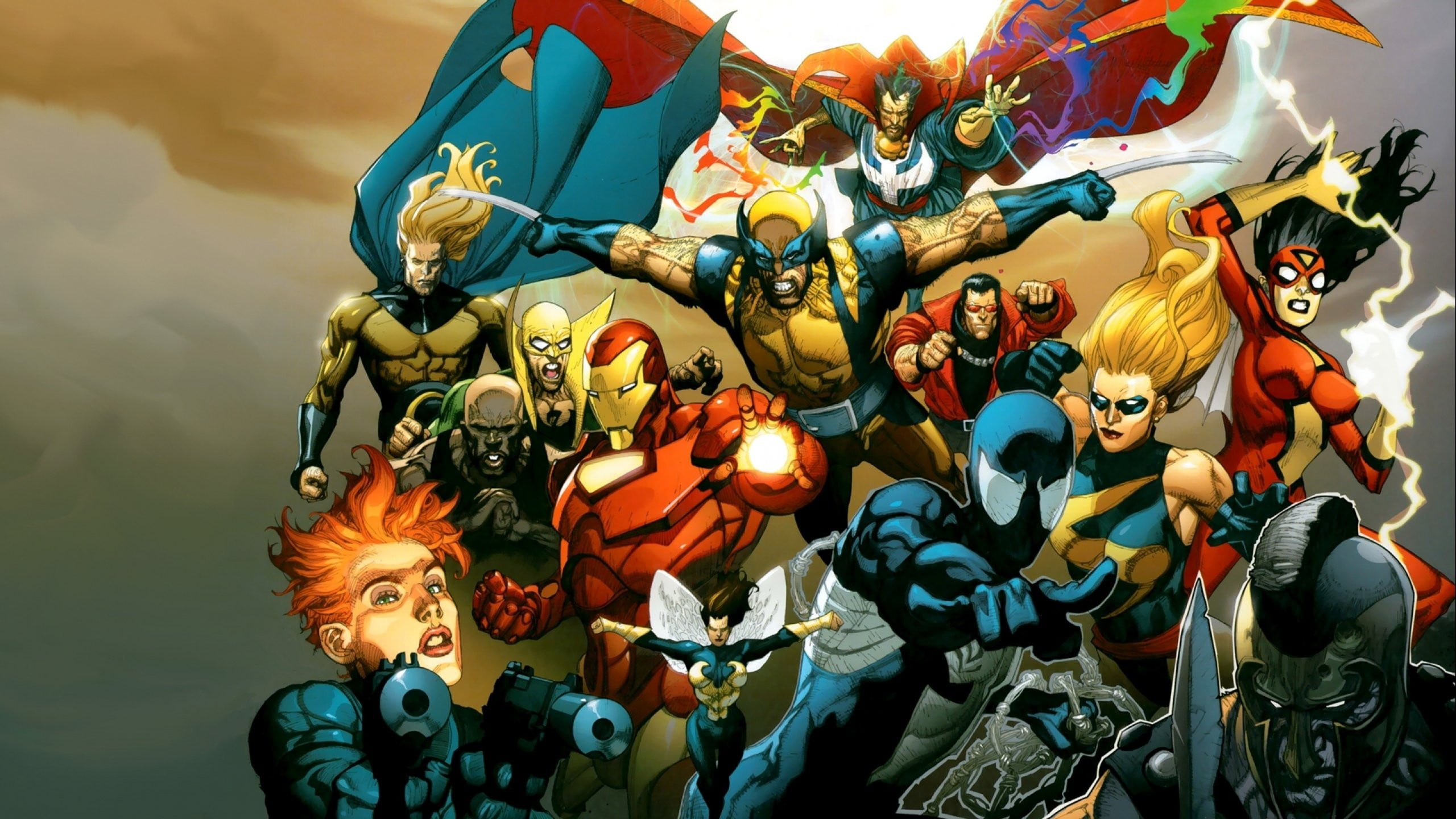 multi colored, Wolverine, human representation, day, Spider-Woman, Iron Man, Ms. Marvel, outdoors, figurine, no people, art and craft, Marvel Comics, large group of objects, HD Wallpaper