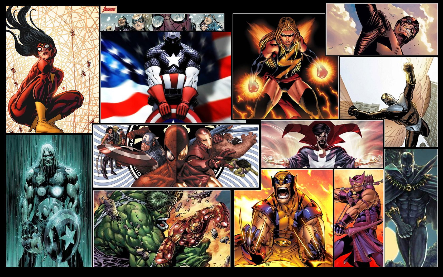 Thor, statue, mammal, Black Panther (Marvel Comics), 720P, male likeness, frame, Hulk, multi colored, Spider-Man, variation, picture frame, Avengers, choice, HD Wallpaper
