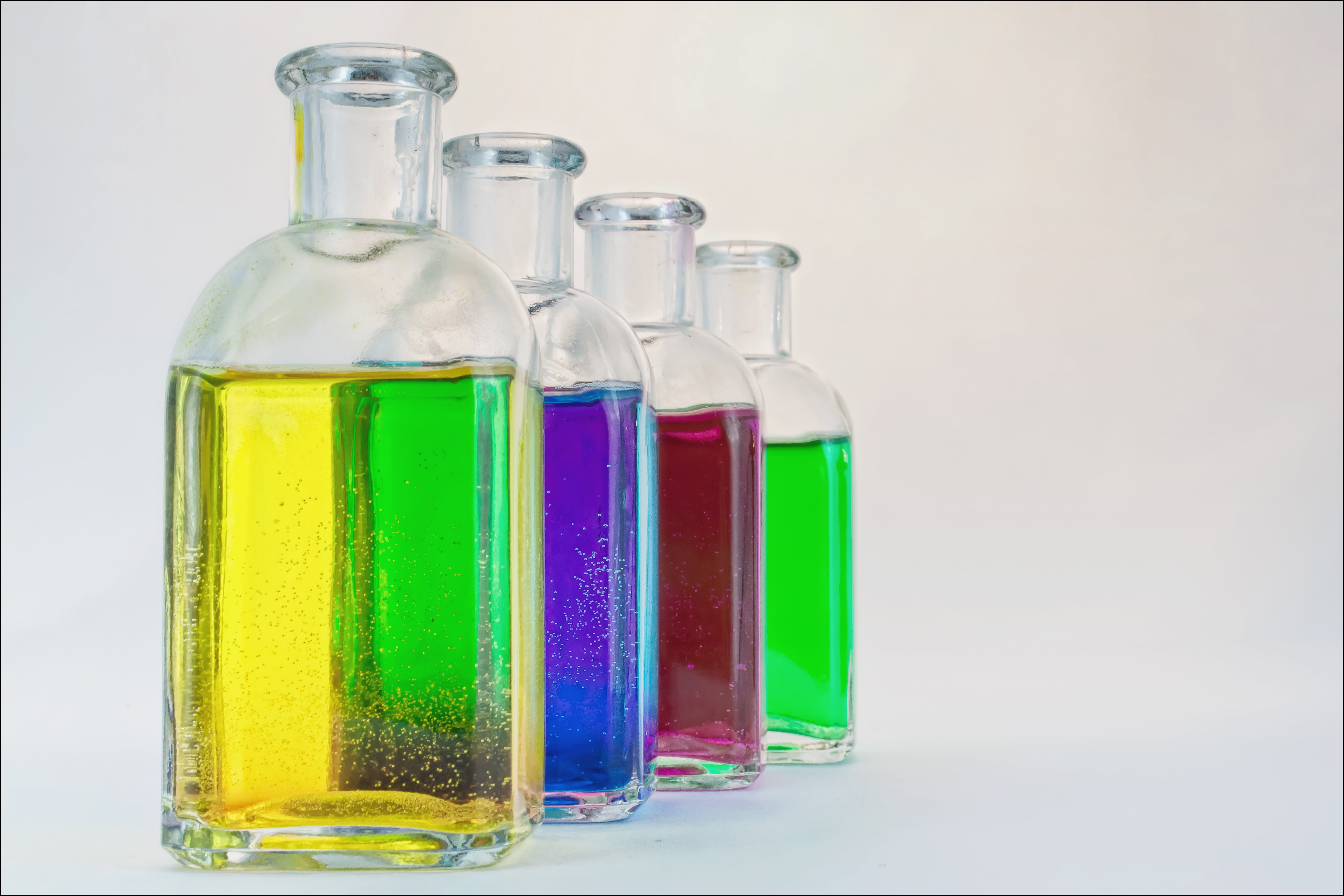 food and drink, refreshment, indoors, liquid, studio shot, clear, multi Colored, 5K, colorful, alcohol, choice, drink, variation, bottles, four, scientific Experiment, HD Wallpaper