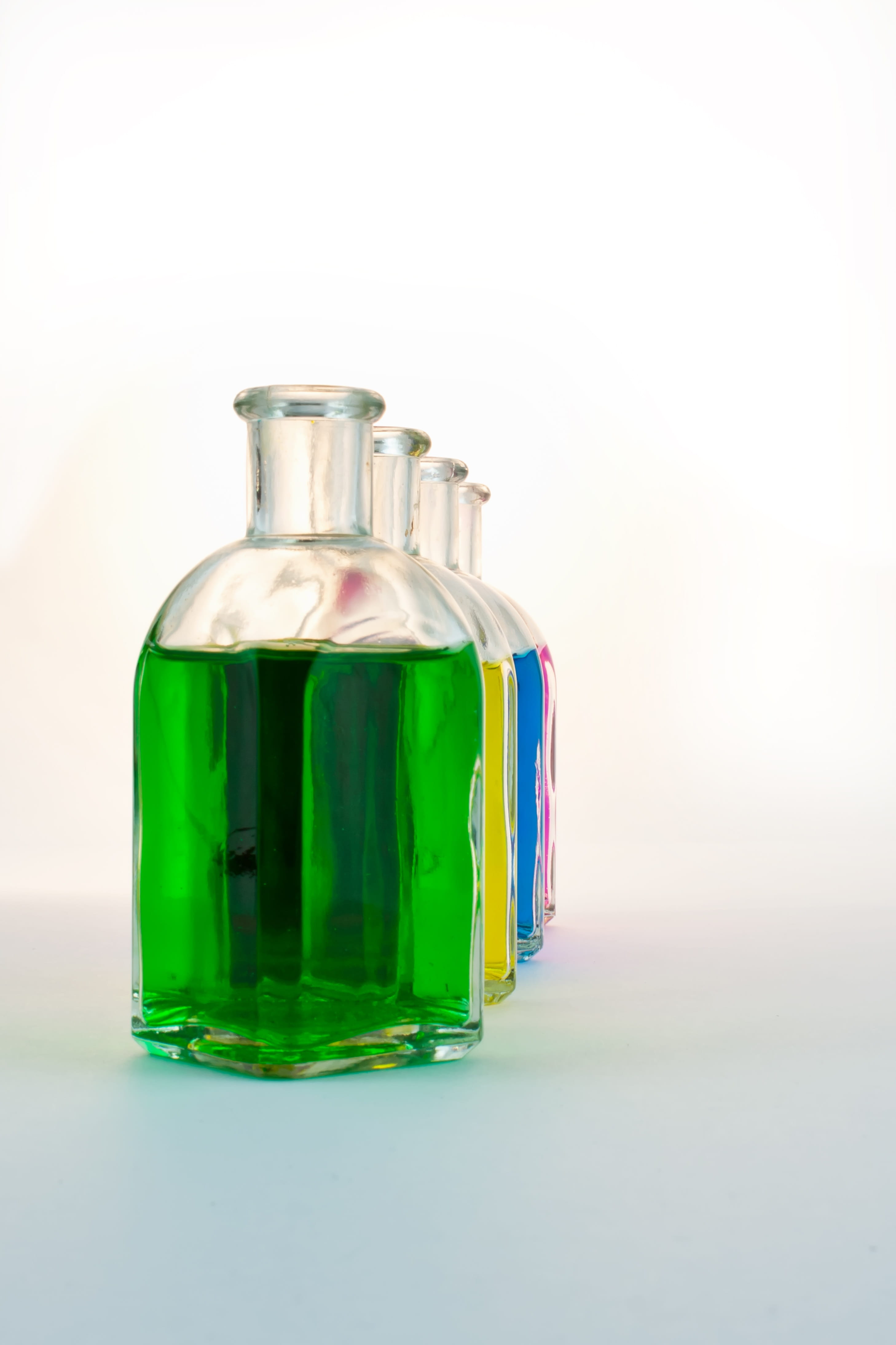gaudy, soluble in water, cheerful, red, background, Color, bottle, science, many, blue, spring, container, 4K, white background, colored background, still life, Phone HD Wallpaper