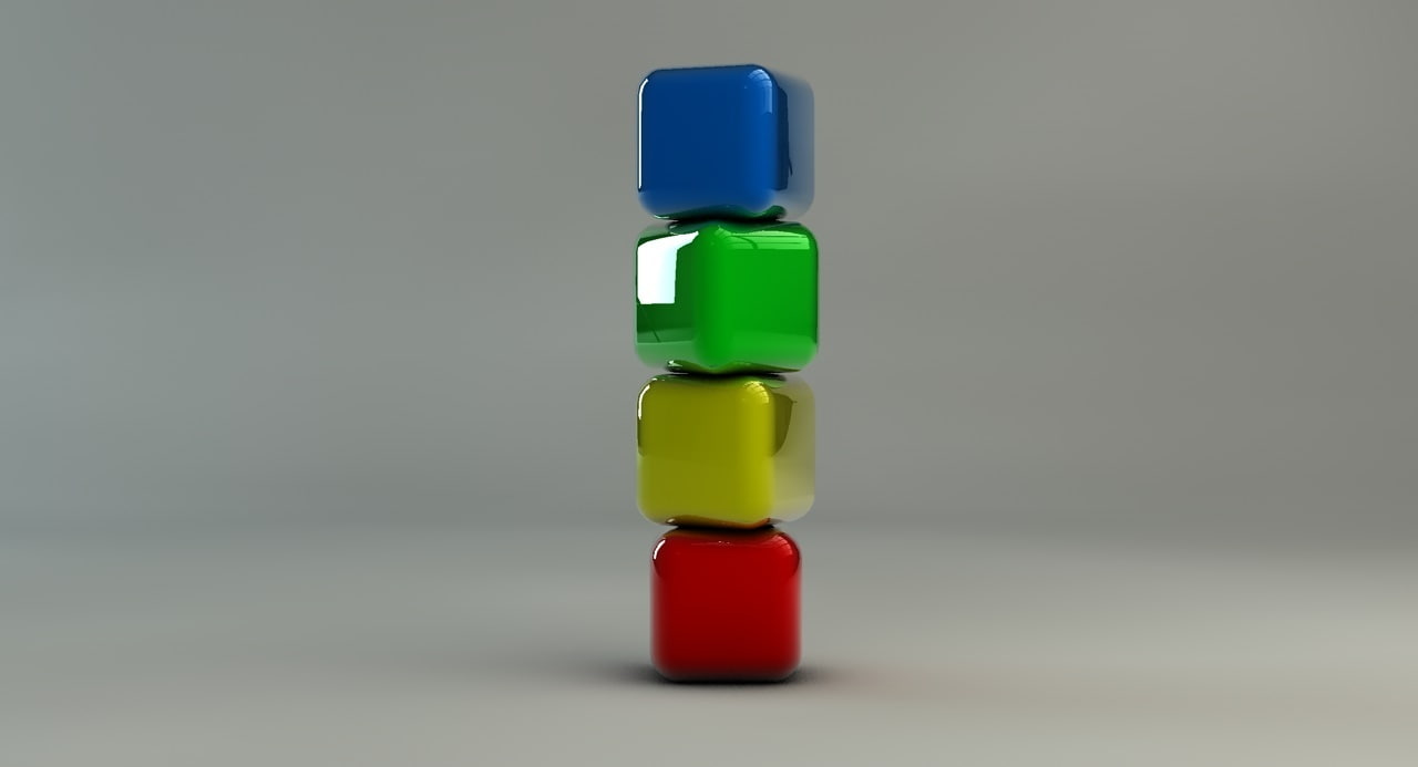 cubes, transparent, Artistic, single object, 720P, 3D, rounded, green color, blue, plastic, yellow, studio shot, lights, no people, design, coloured, shape, HD Wallpaper