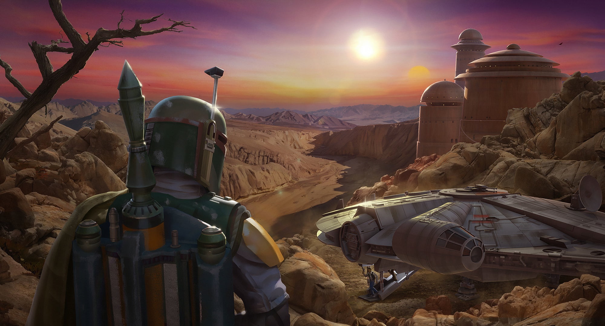 by Darren Pattenden, Tattooine, Star Wars, Science Fiction, 1080P, ILM Art Dept, Boba Fett, Darren Pattenden, Millenium Falcon, Characters, HD Wallpaper