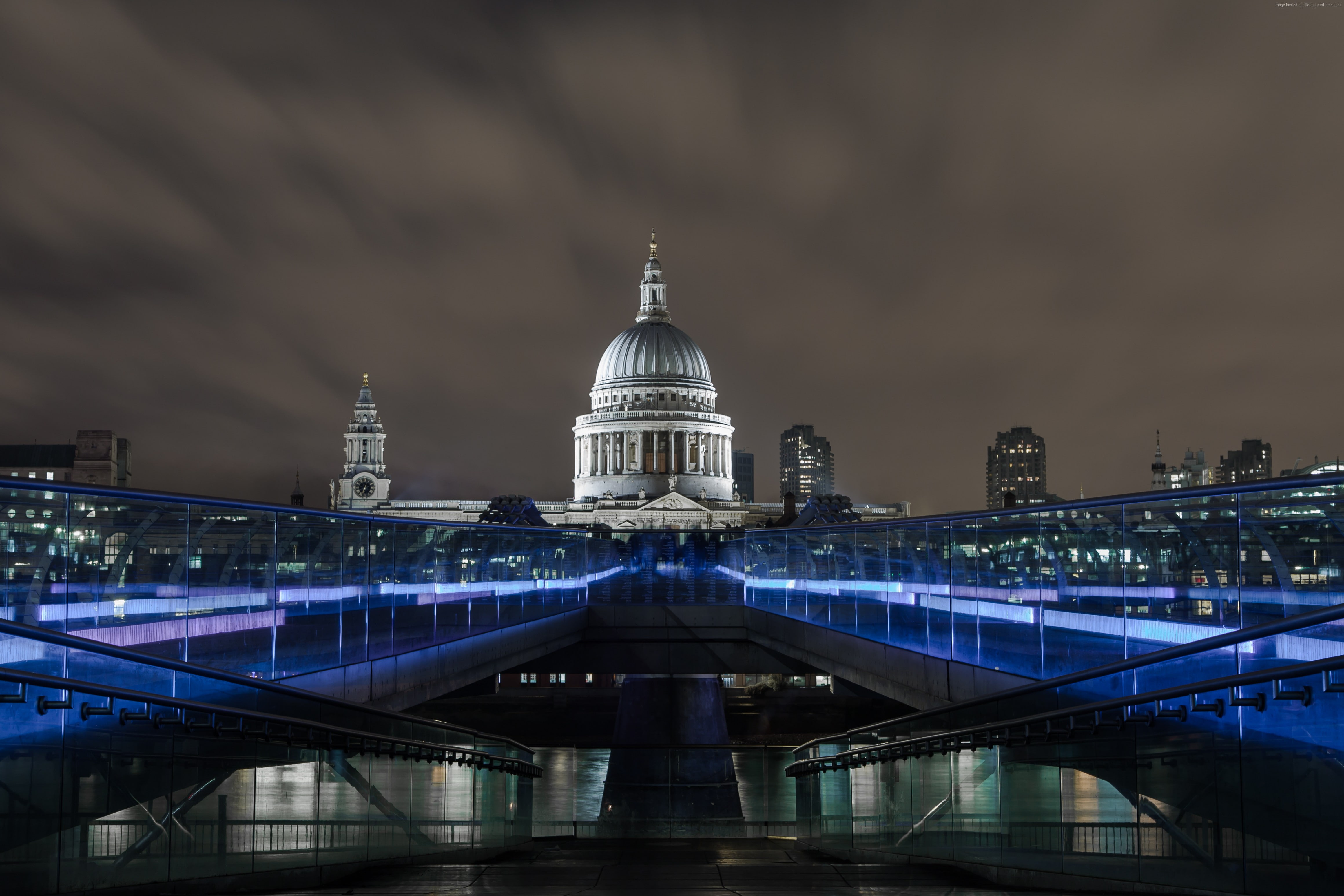 London. England, night, tourism, travel, Millenium Bridge, 4K, HD Wallpaper