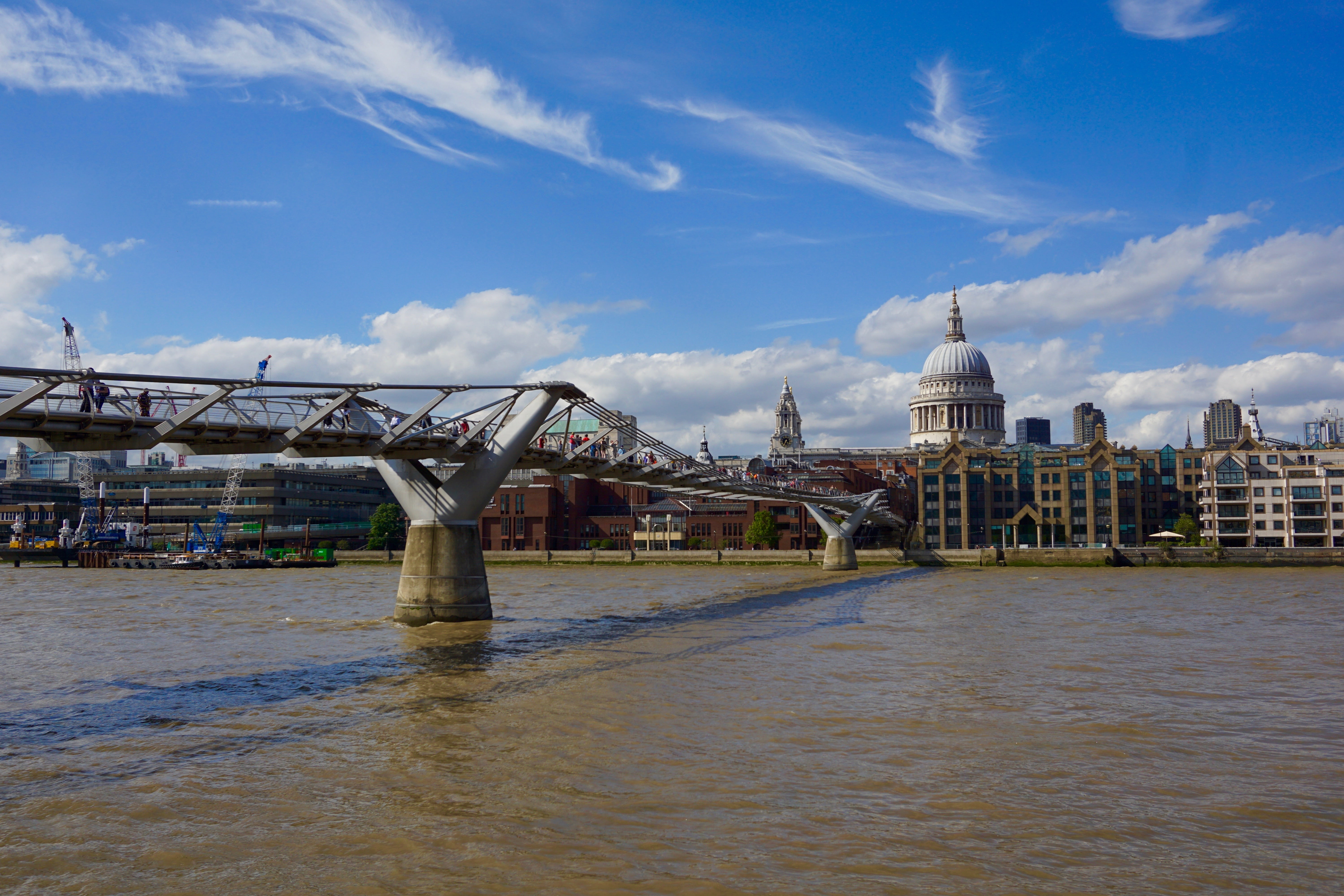 bro, the millenium bridge, no people, built structure, nature, travel, urban, travel destinations, river, cloud - sky, bridge - man made structure, connection, HD Wallpaper