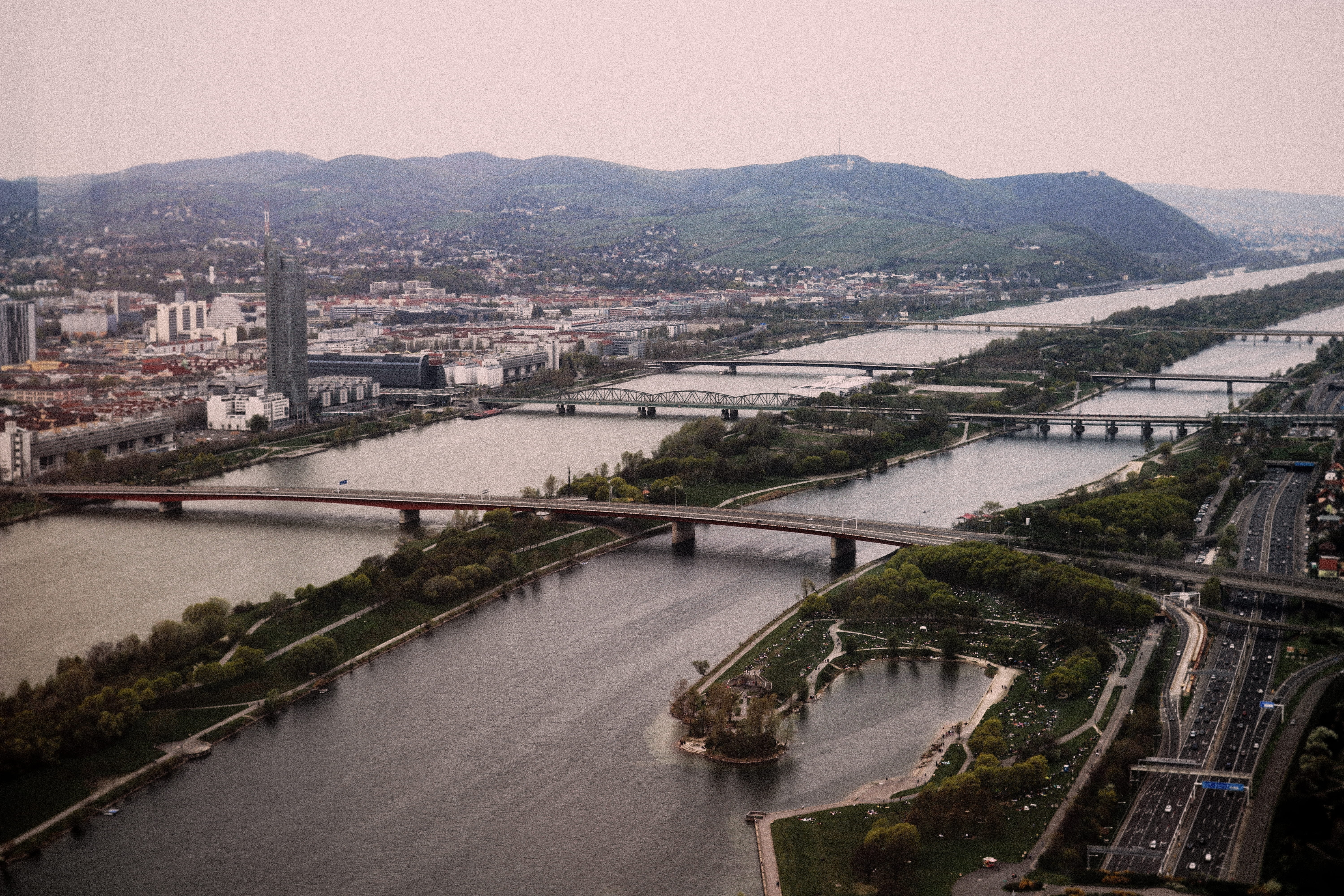 cityscape, kahlenberg, nature, bridge - man made structure, 5K, built structure, austria, mode of transportation, building exterior, view, water, wien, HD Wallpaper
