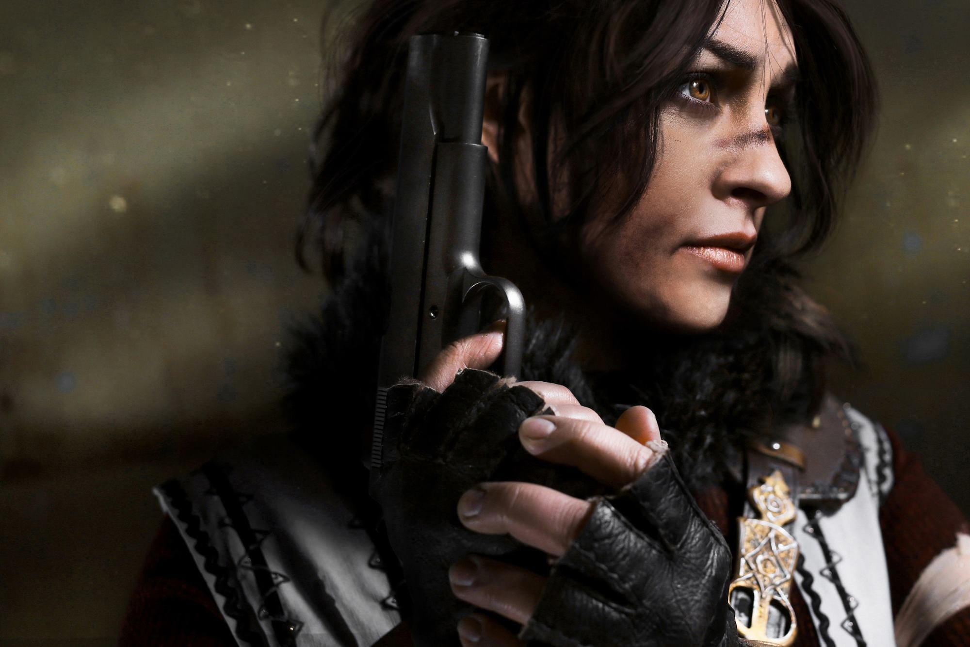 portrait, adult, one person, girl, beautiful woman, women, young adult, handgun, sign, cosplay, hairstyle, mid adult, gun, beauty, woman, brunette, communication, HD Wallpaper