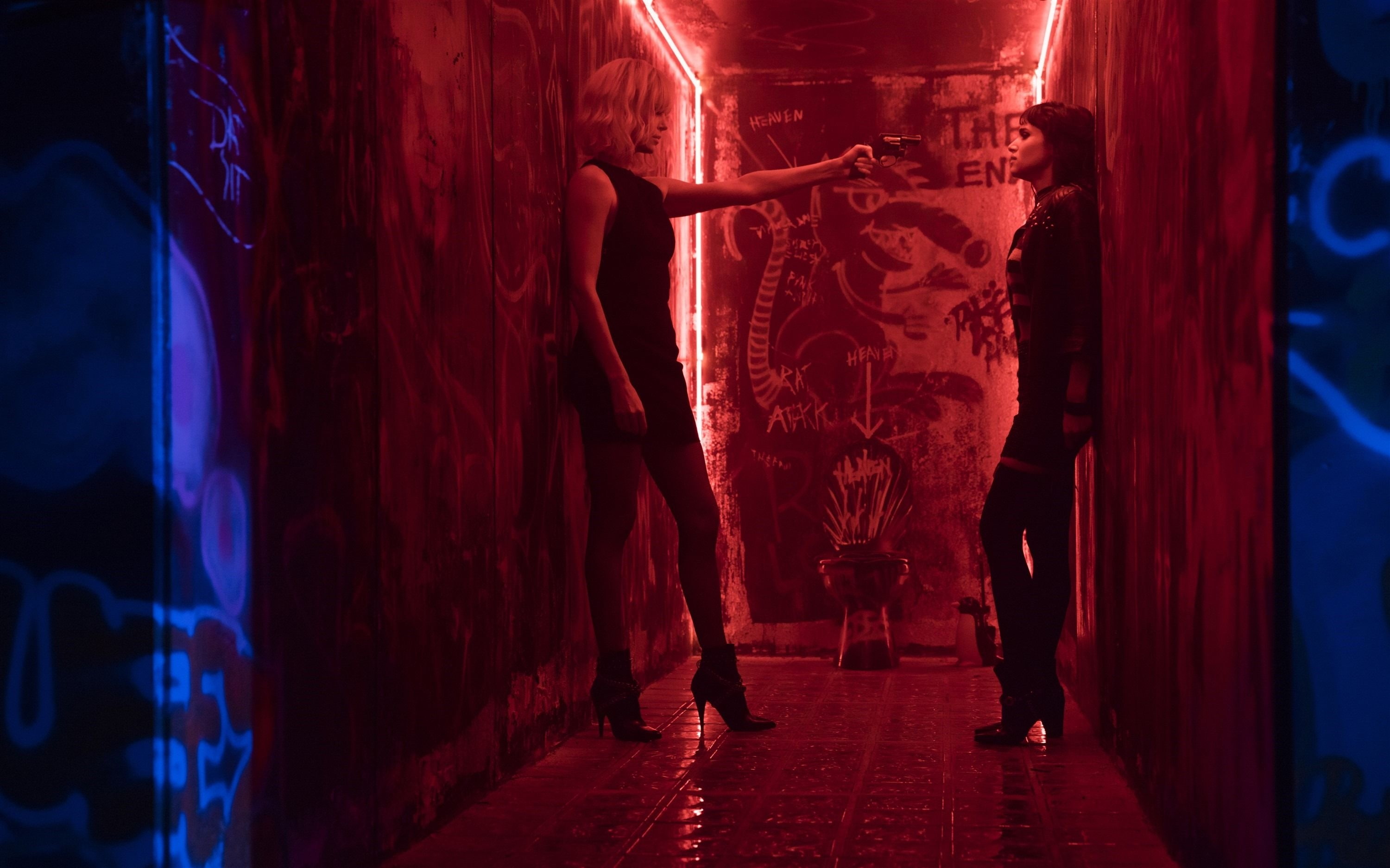 creativity, charlize theron, building, red, indoors, wall - building feature, sofia boutella, direction, atomic blonde, travel destinations, the way forward, HD Wallpaper