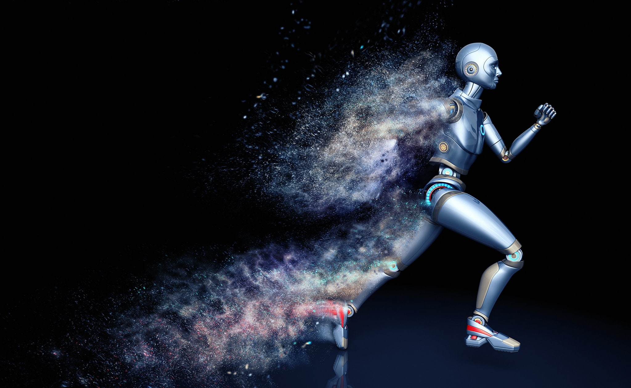 strength, studio shot, side view, robot, black background, human body part, indoors, sport, technology, motion, futuristic, 1080P, athlete, cyborg, adult, HD Wallpaper