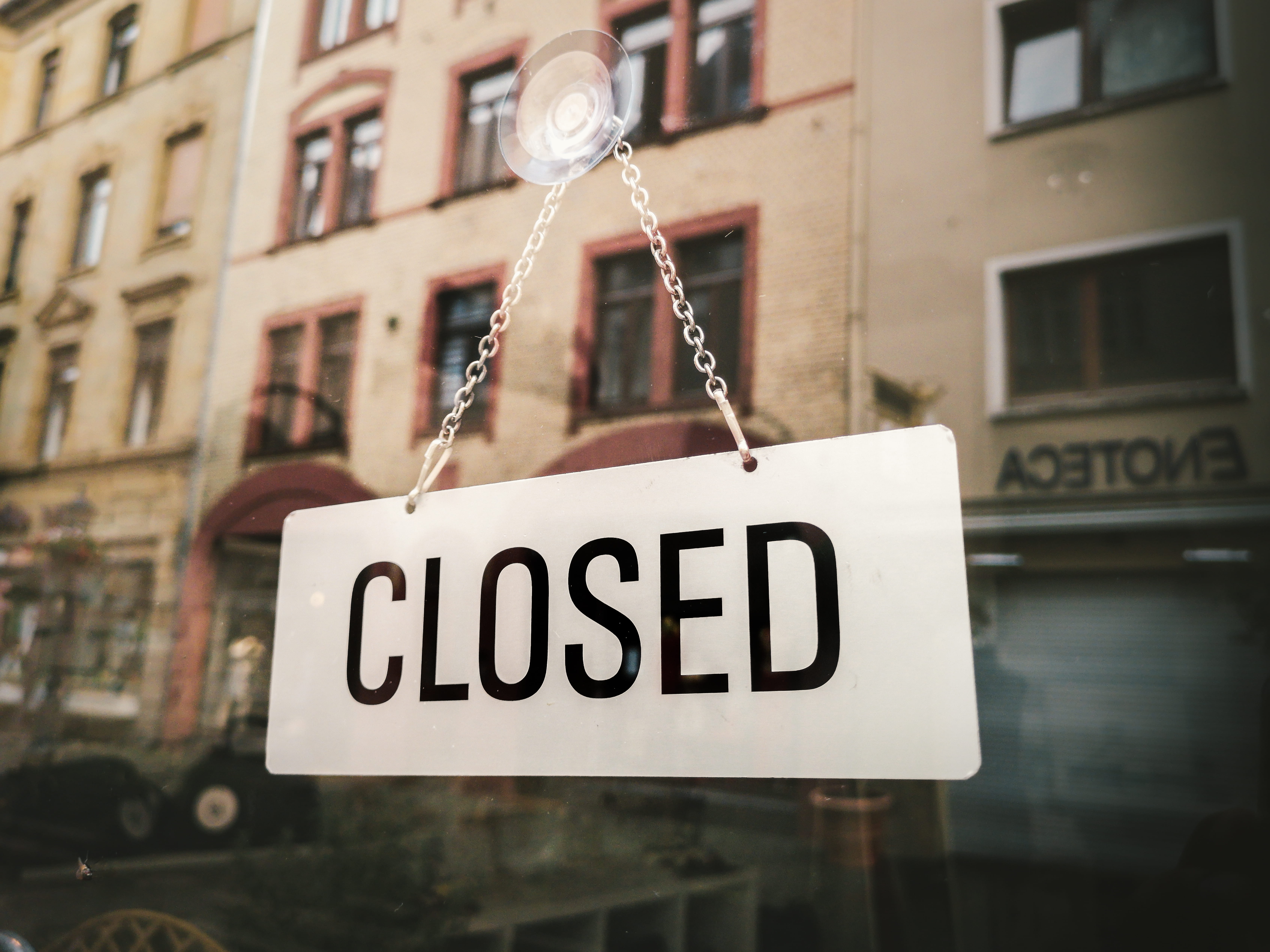 hanging, store sign, building, western script, built structure, wall, mirroring, text, closed, communication, sign, low angle view, outdoors, focus on foreground, HD Wallpaper