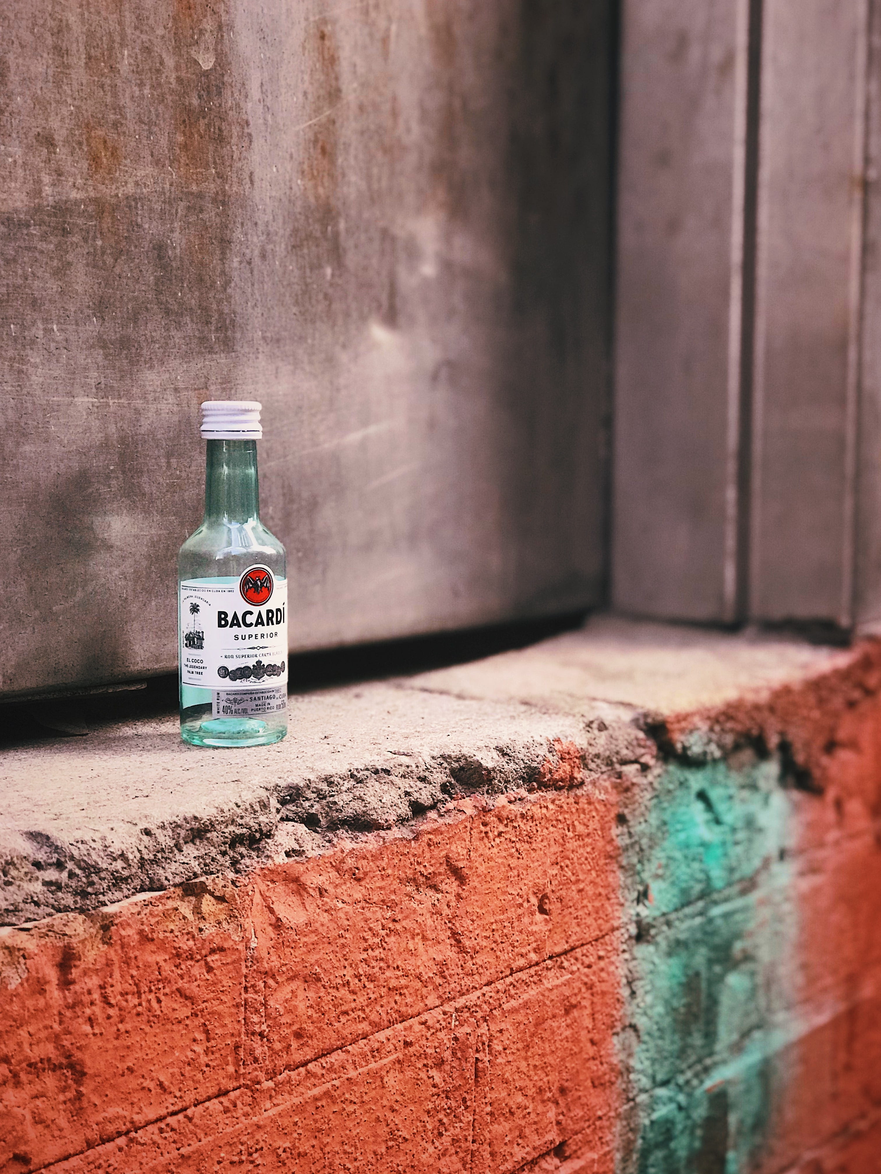 abandoned, day, still life, miniature, glass, cylinder, window, graffiti, wall, retaining wall, bacardi, no people, gray, container, brick, rum, message, Phone HD Wallpaper
