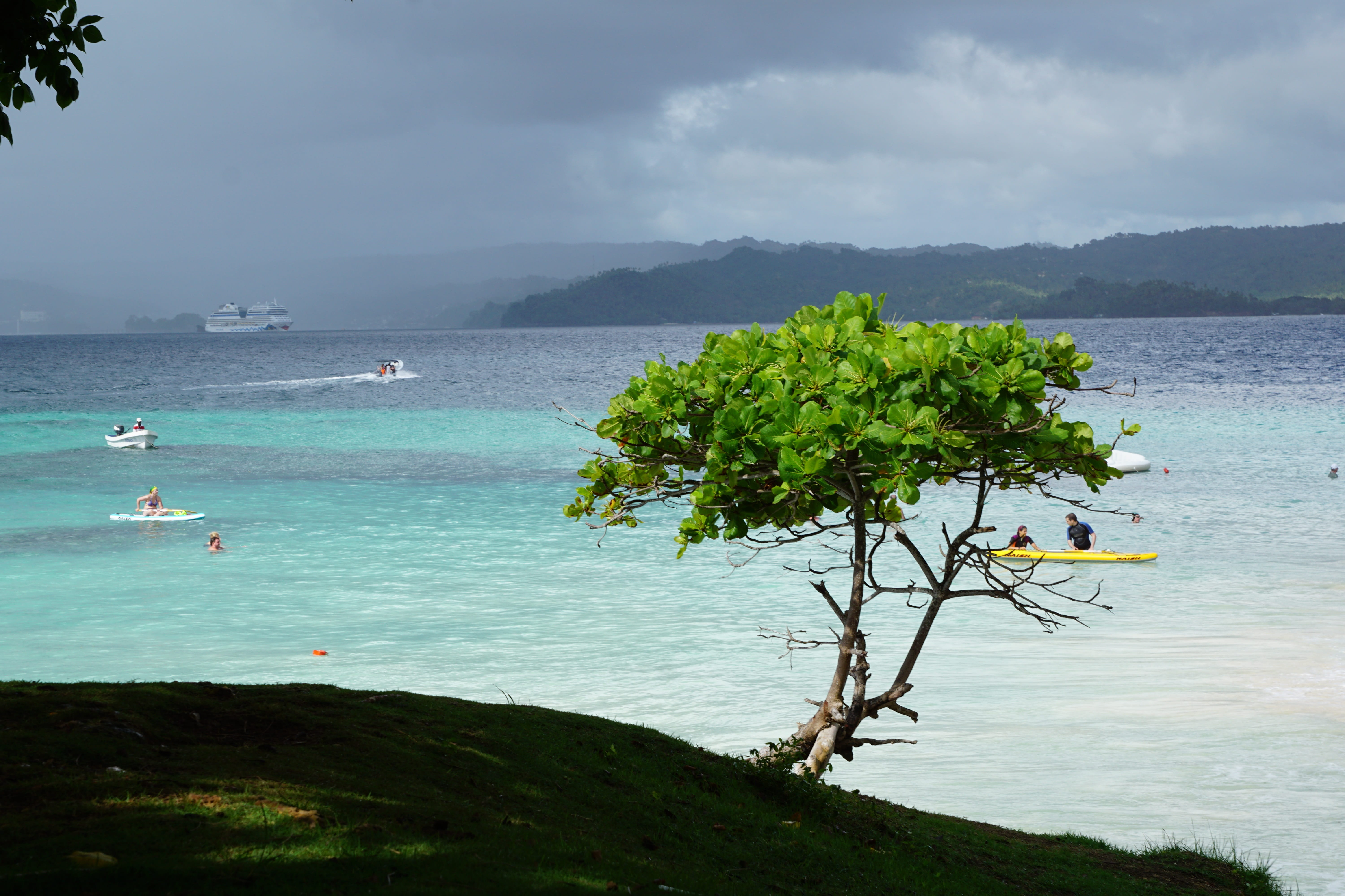 scenics - nature, nature, tranquility, bacardi island, land, sea, day, island, plant, turquoise colored, transportation, tree, levantado, mode of transportation, HD Wallpaper