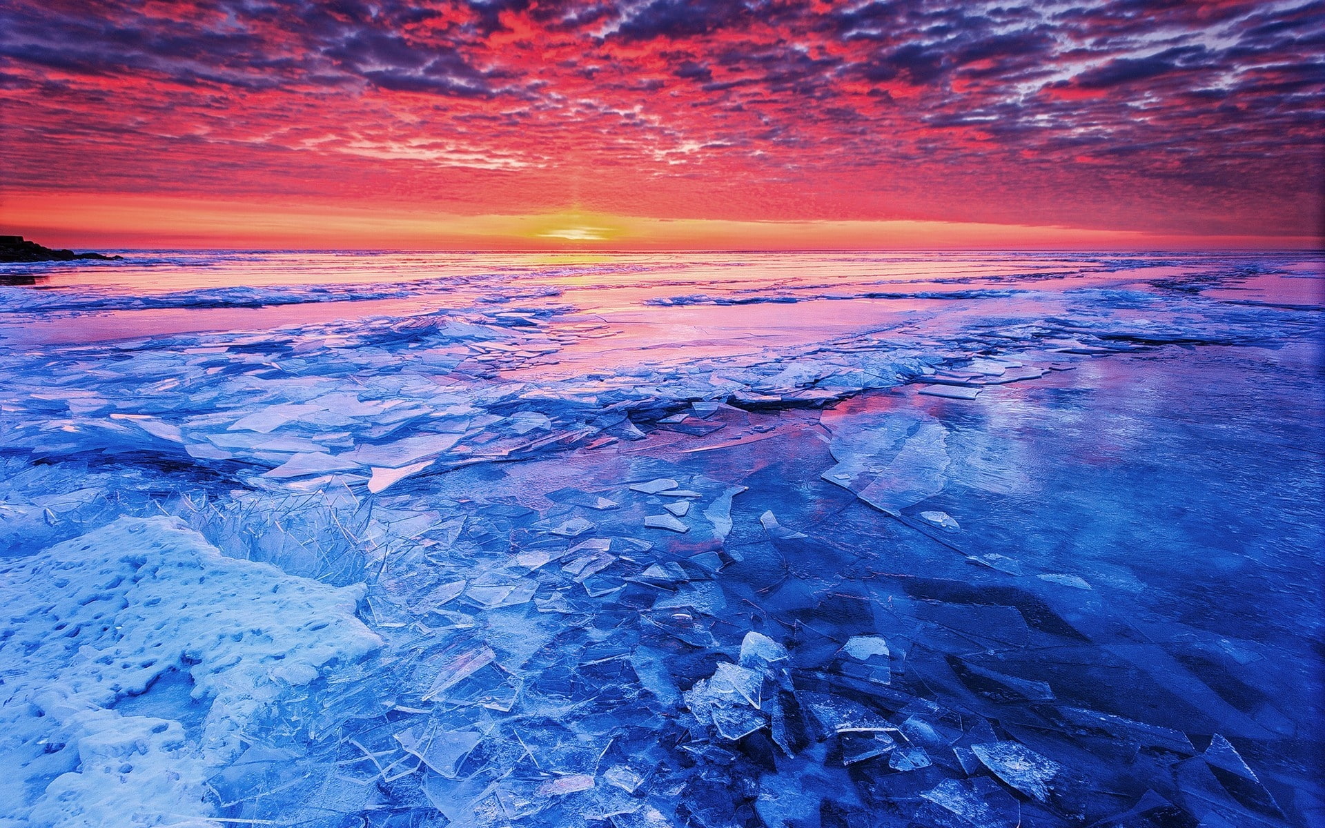 Sea, Sunset, Ice, 1080P, Shattered, HD Wallpaper