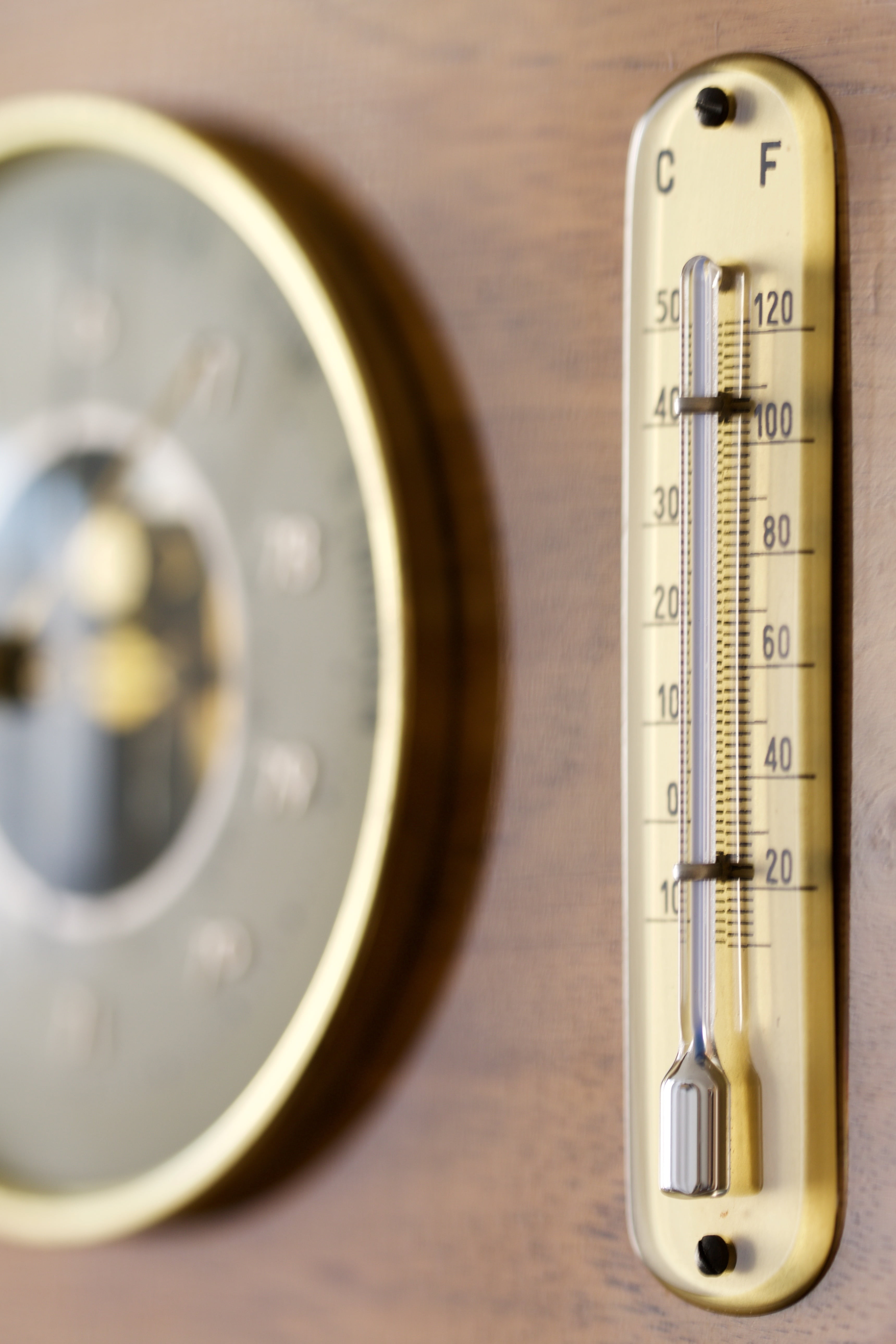 high angle view, no people, table, focus on foreground, temperature, hydrometer, single object, close-up, day, selective focus, silver colored, accuracy, Phone HD Wallpaper