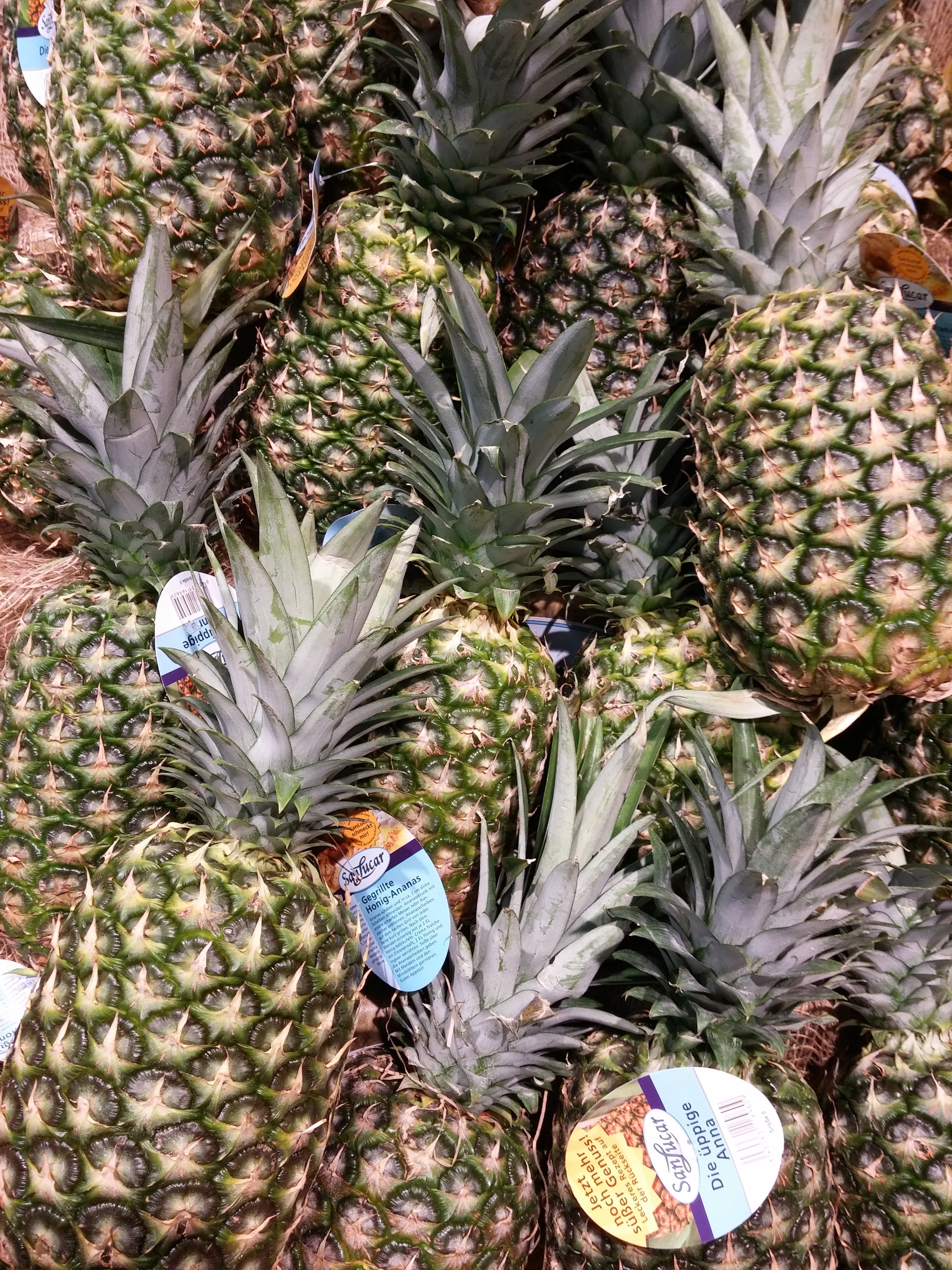 cook, 4K, green, no people, agriculture, inserted, tablets, nutrition, exotic, plant, vietnam, fruit stand, hyperglycemia, bananas, outdoor, nature, young pineapple, Phone HD Wallpaper
