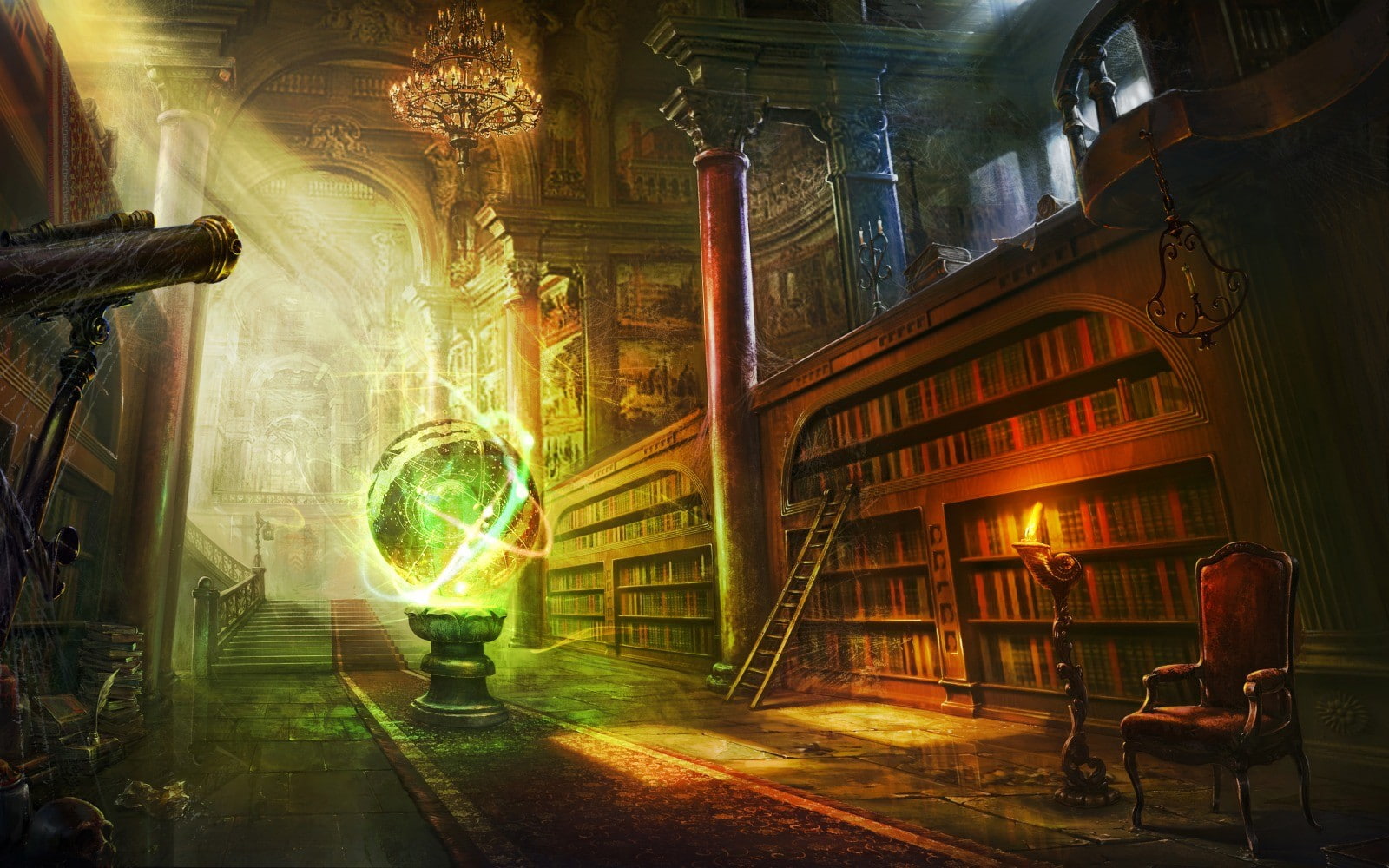 fantasy art, library, books, 720P, HD Wallpaper