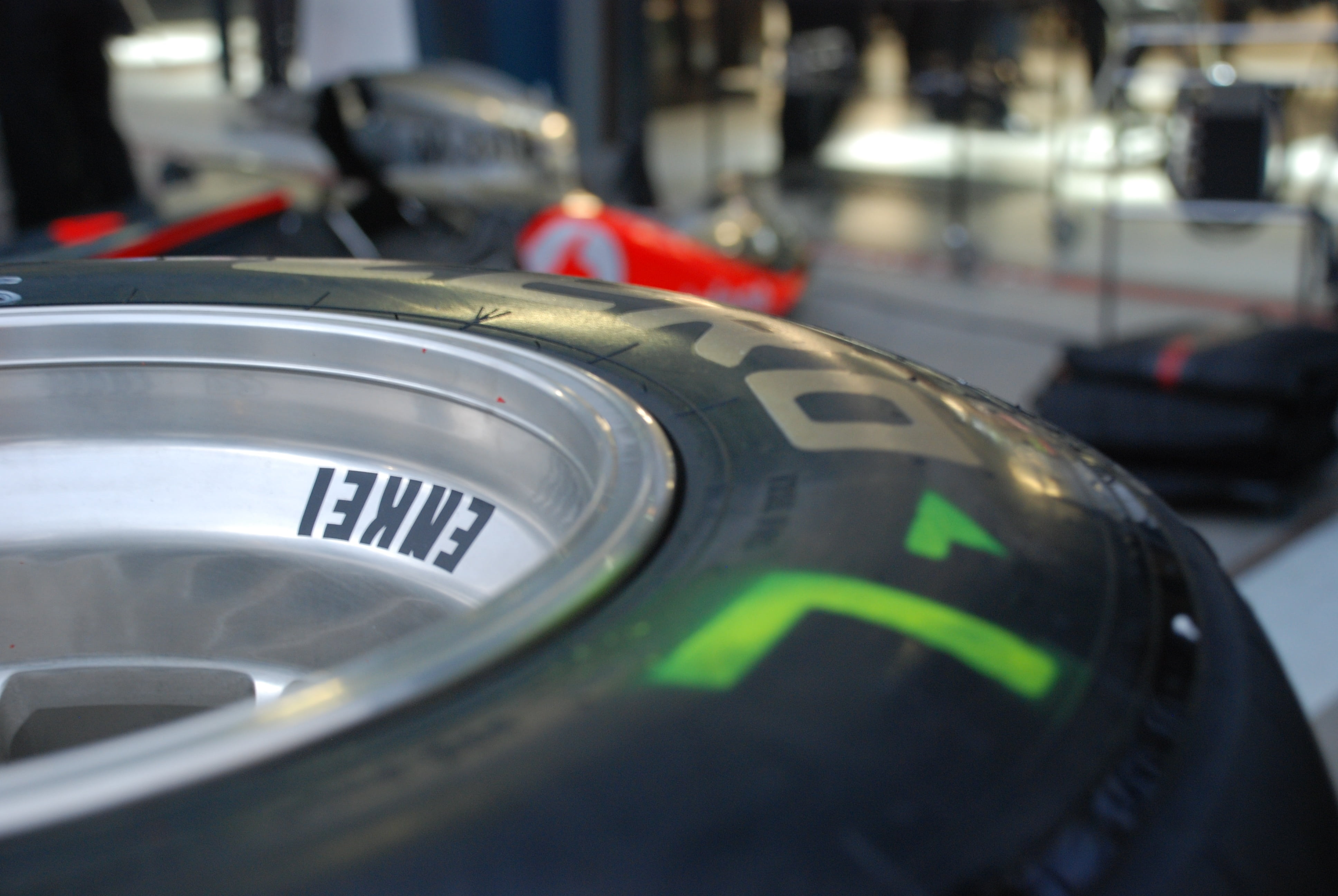tire, 4K, safety, reflection, western script, car, day, photography, formula, motor, tyre, selective focus, text, transportation, enkei, outdoors, indoors, HD Wallpaper
