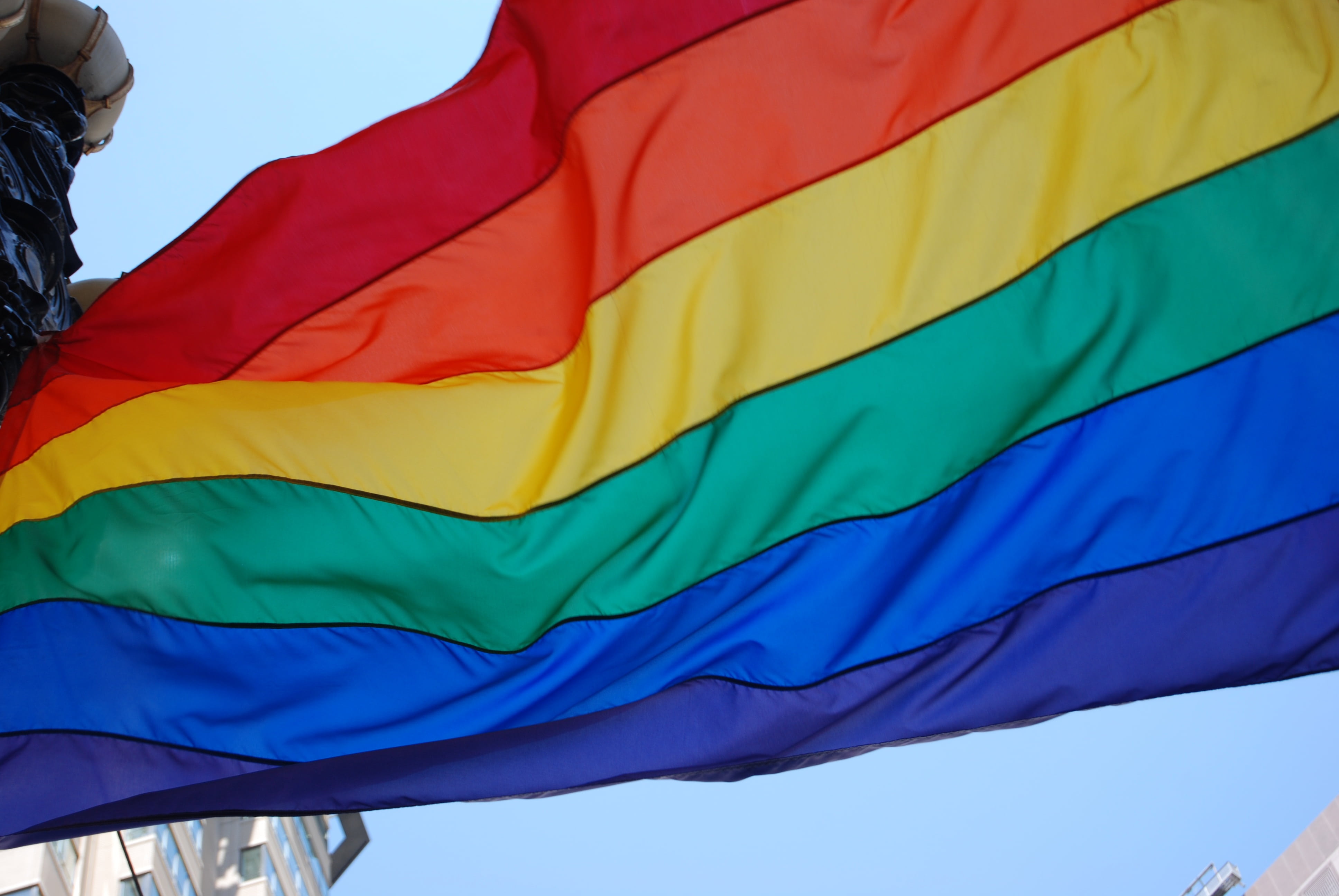 multi colored, transgender, textile, blue, outdoors, nature, pride, relationship, sky, union, yellow, low angle view, environment, patriotism, lgbt, no people, HD Wallpaper