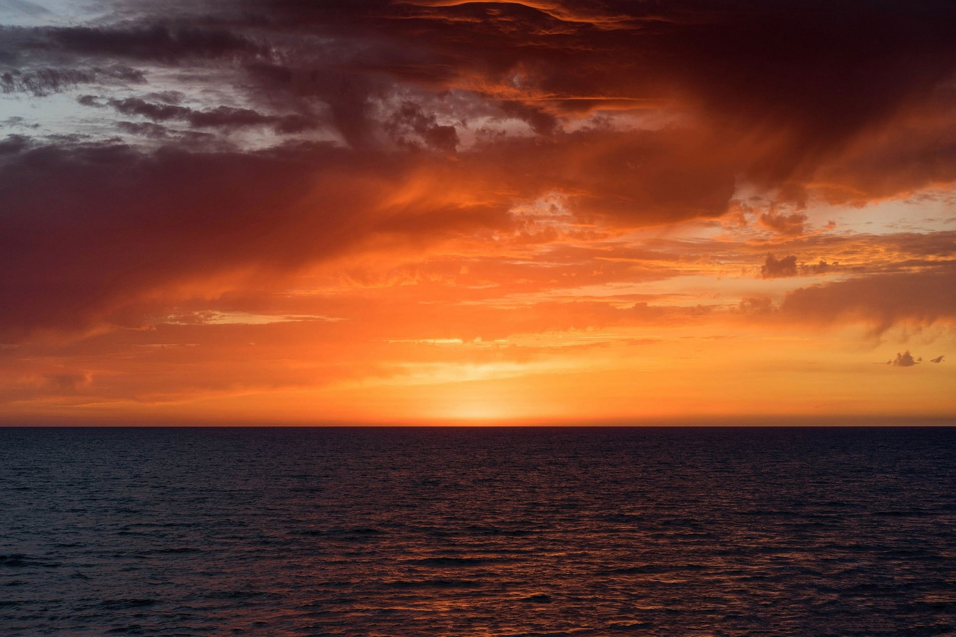 beauty in nature, sea, cloud - sky, tropical climate, storm, sun, saturated color, dark, sunset, abstract, 1080P, dramatic sky, urban skyline, water, scenics - nature, HD Wallpaper