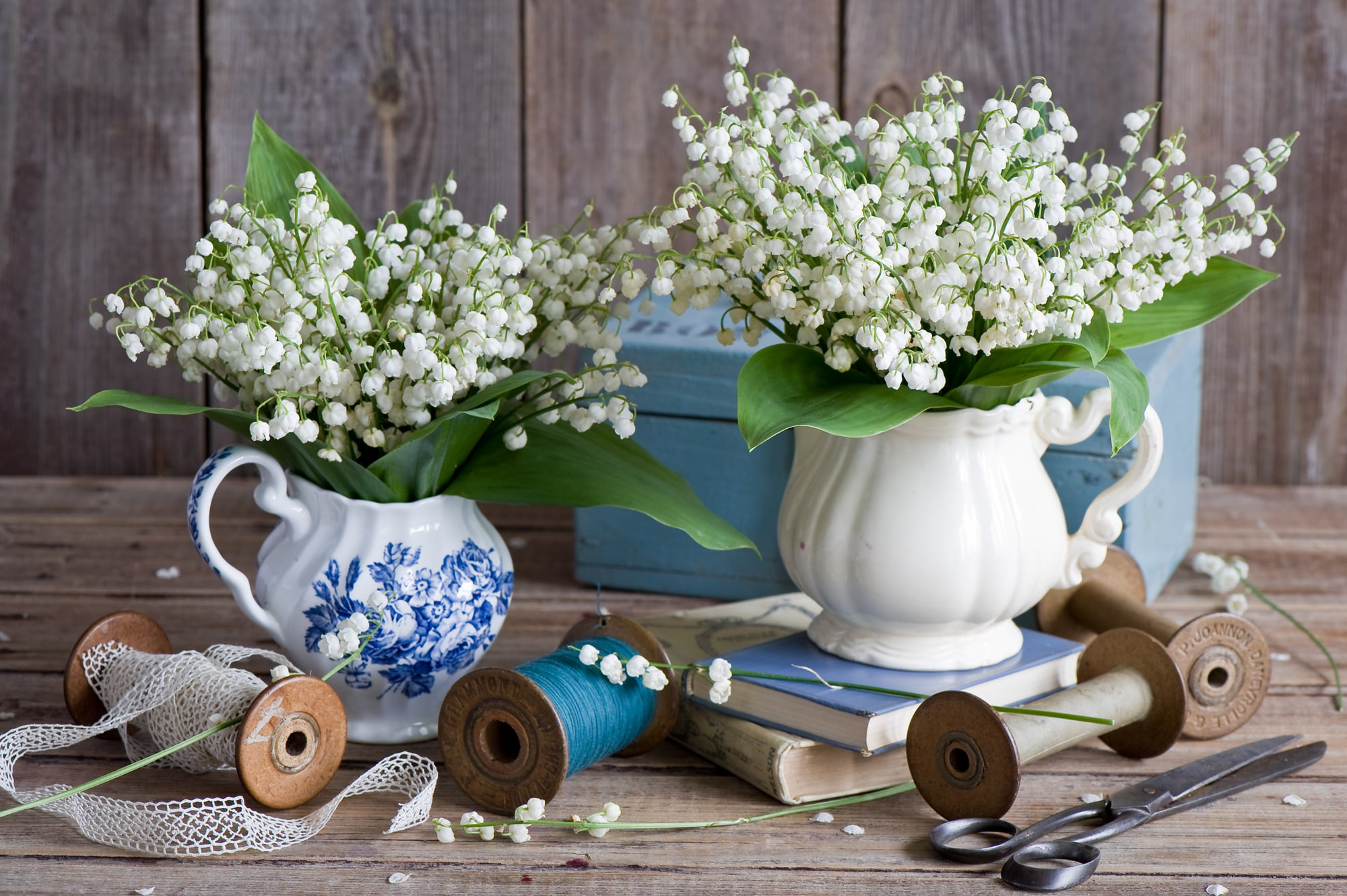 blue, 1080P, nature, flower arrangement, white, flower, art and craft, bouquet, vulnerability, plant, bunch of flowers, indoors, purple, still life, valley, HD Wallpaper