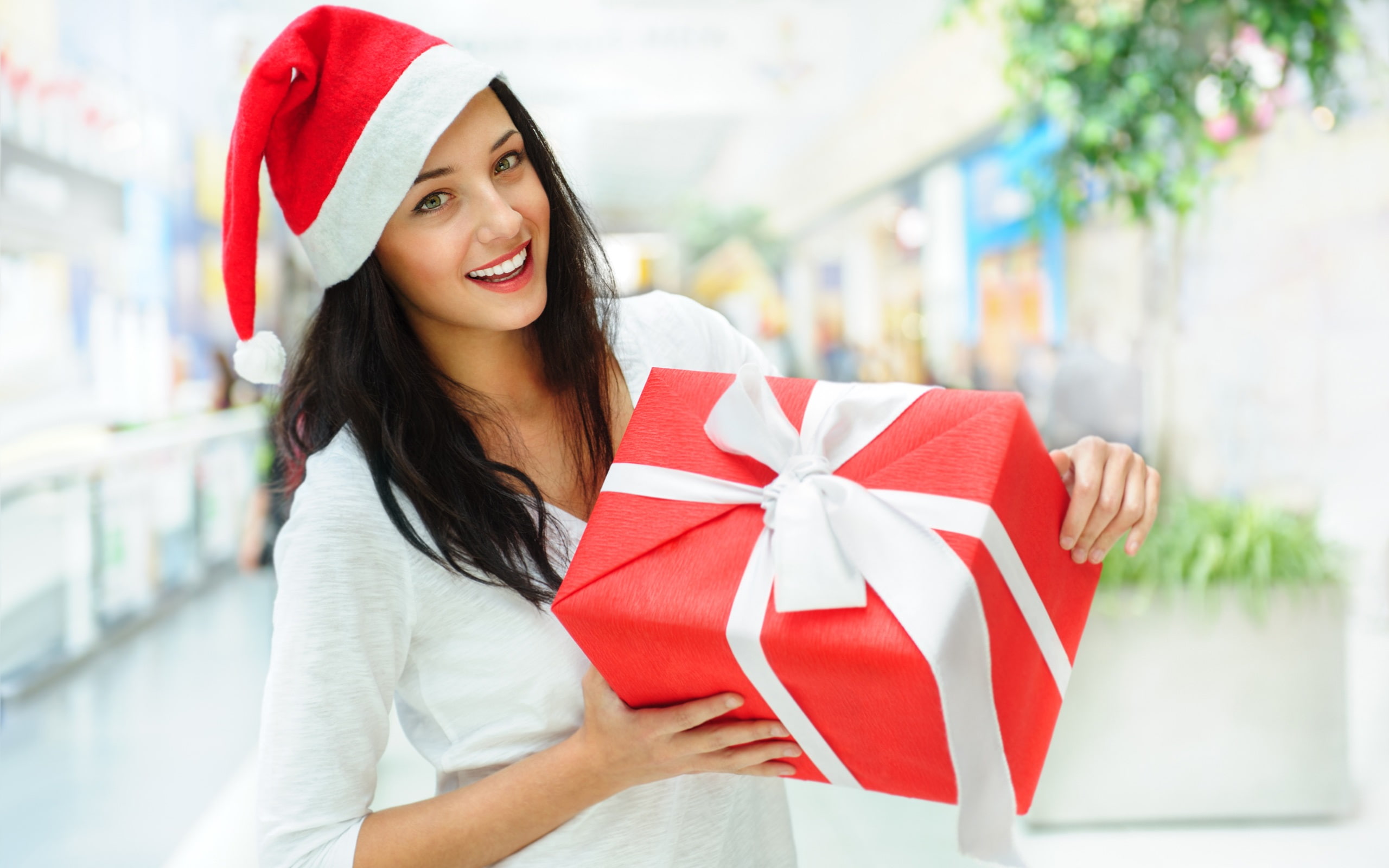 Christmas, 2K, Ribbon, Gift, Smiling, Box, Girl, HD Wallpaper