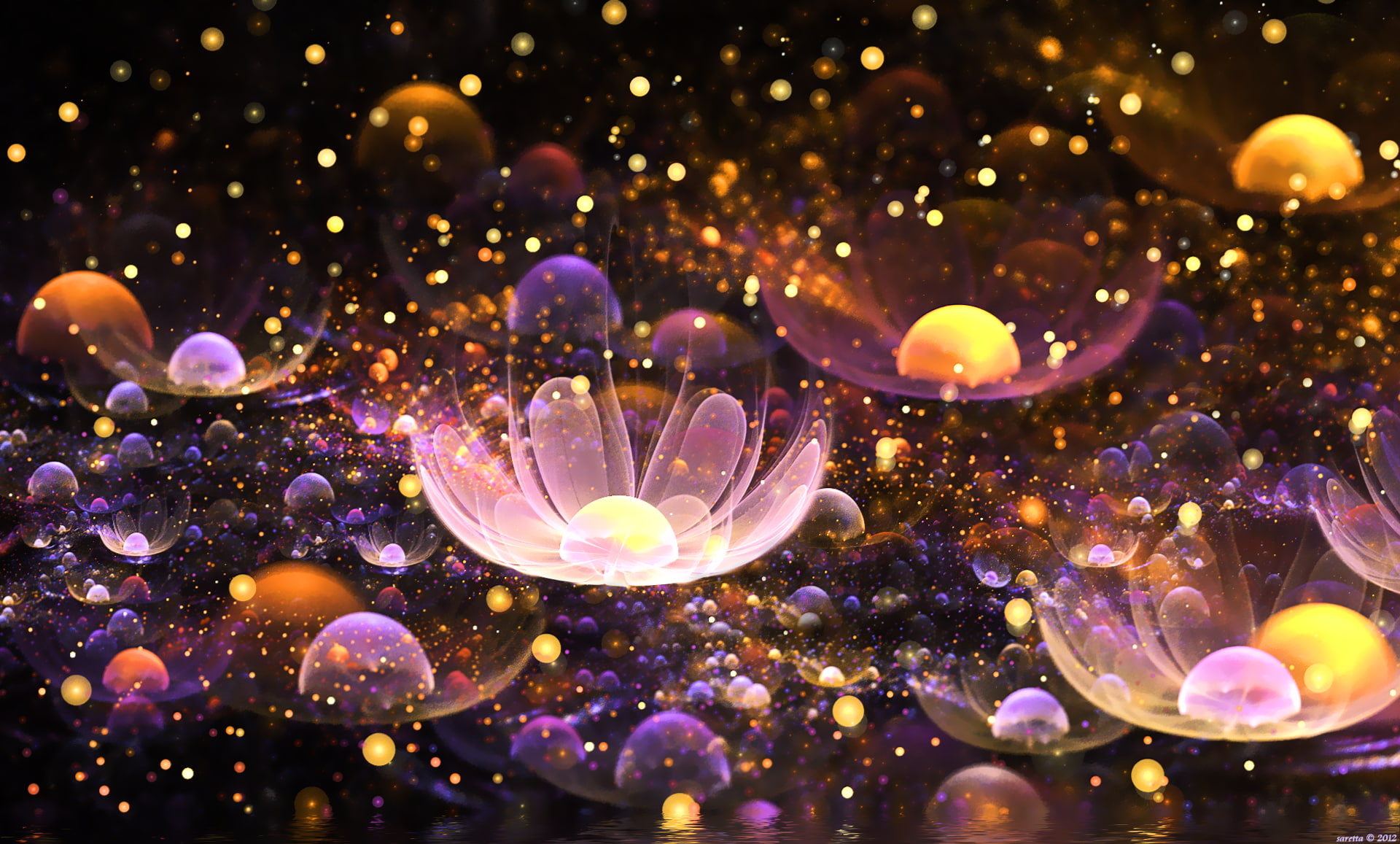 transparent, fractal flowers, abstract, lighting equipment, night, outdoors, lens flare, fractal, vulnerability, decoration, purple, glowing, beauty in nature, HD Wallpaper