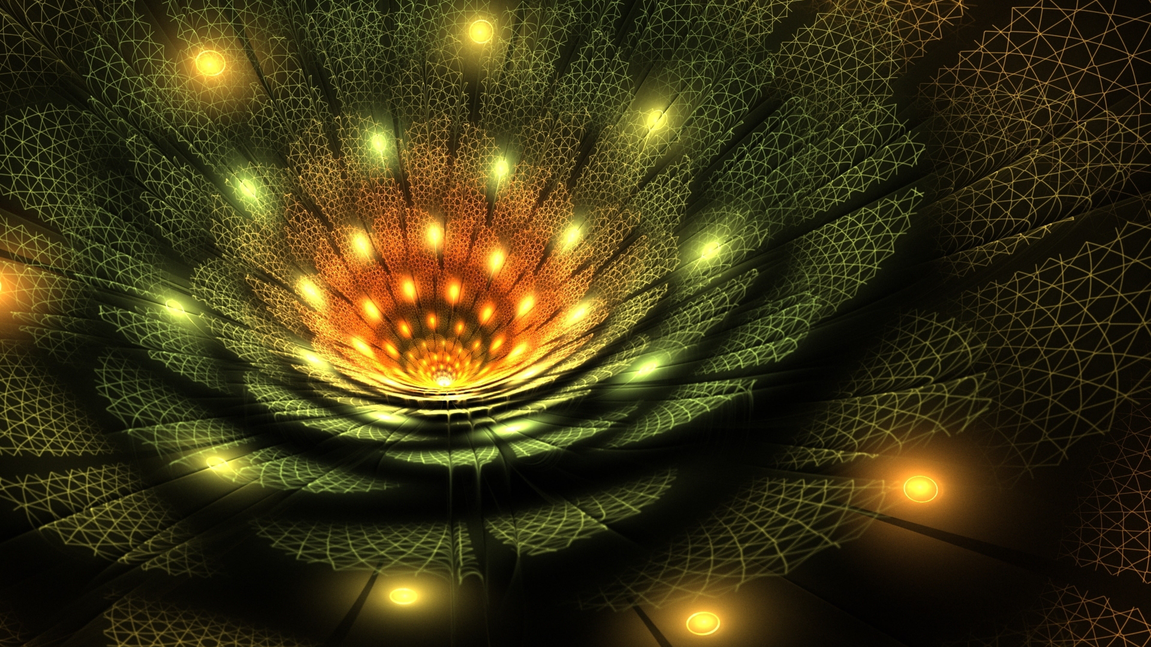 yellow, 3d, digital art, 4K, fractal art, flower, art, artwork, graphics, lighting, shine, glowing, glow, HD Wallpaper