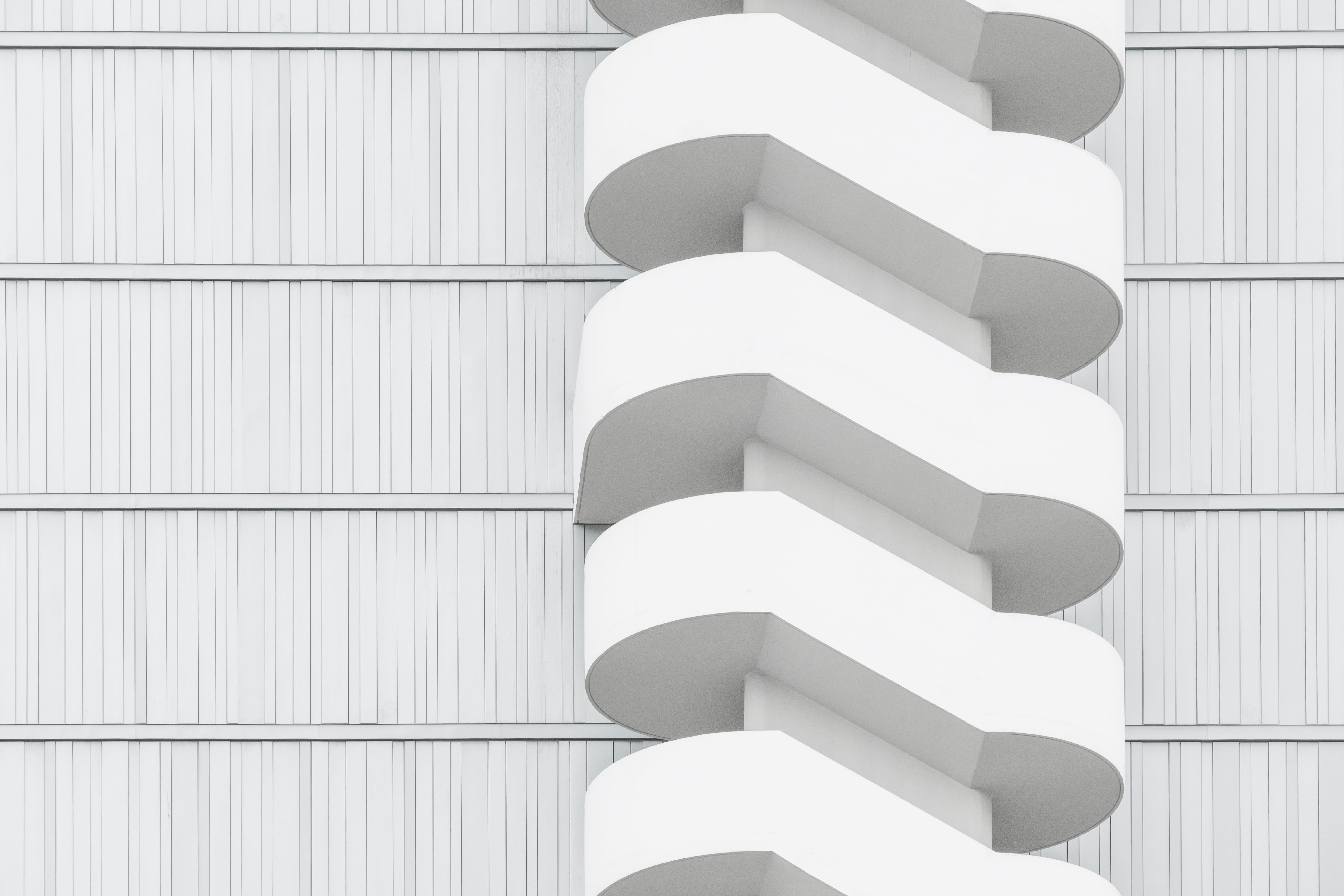 no people, close-up, grey, pattern, architecture, in a row, wooden, illuminated, stairwell, building, indoors, spiral, built structure, minimalistic, group of objects, HD Wallpaper