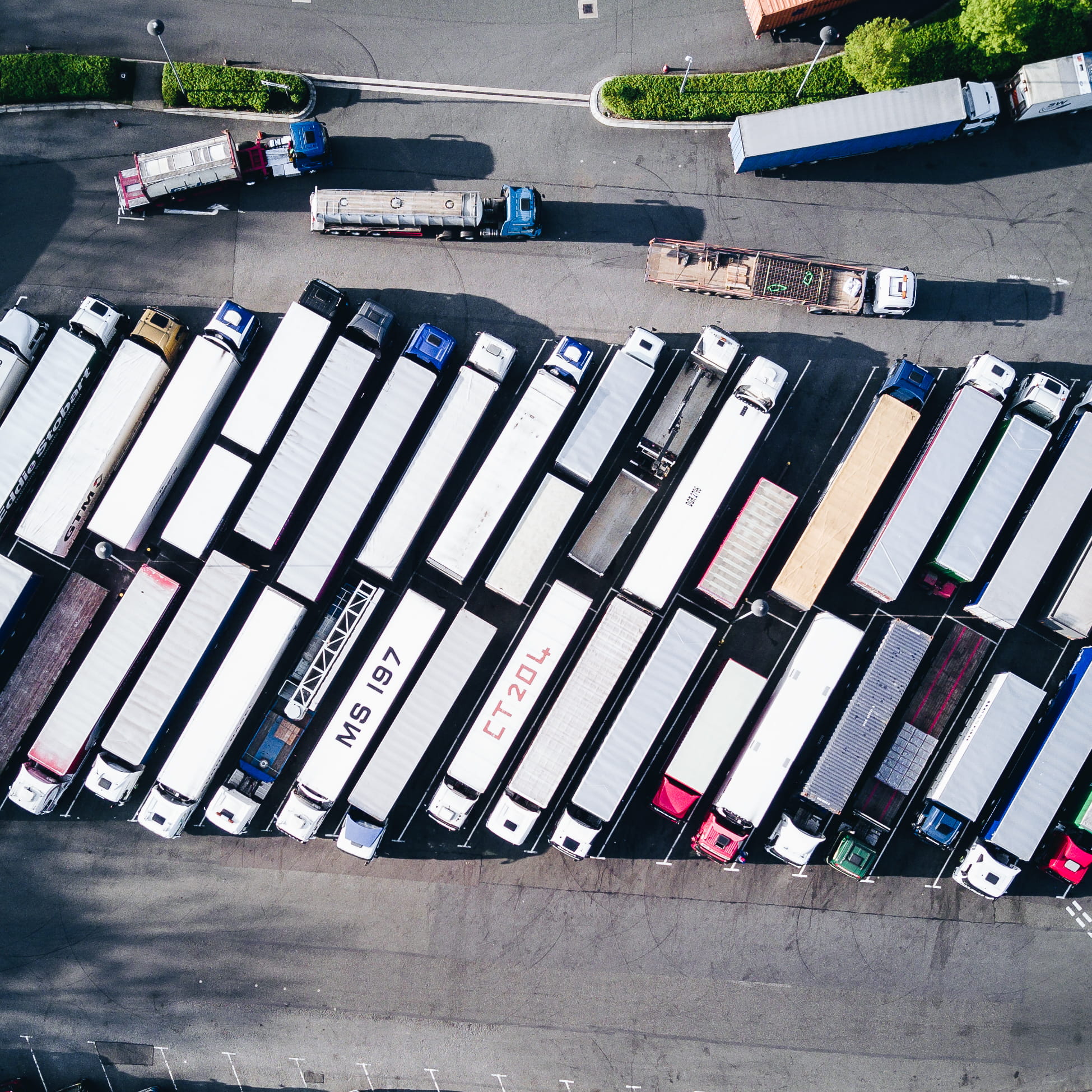 transportation, Lorries, shipping, no people, large group of objects, parking, freight, vehicles, high angle view, freight Transportation, VHS, industry, Phone HD Wallpaper