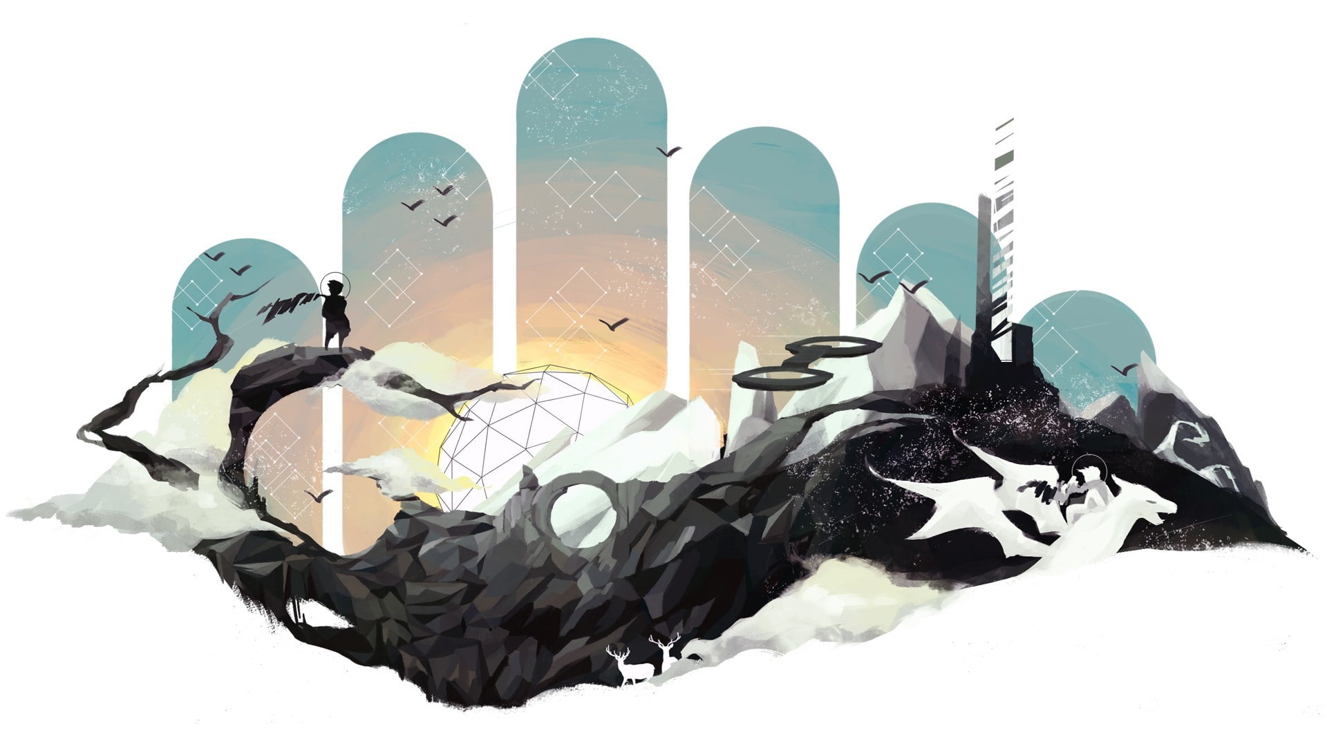 dragon, digital art, deer, surreal, abstract, artwork, simple background, fantasy art, white  background, 1080P, HD Wallpaper
