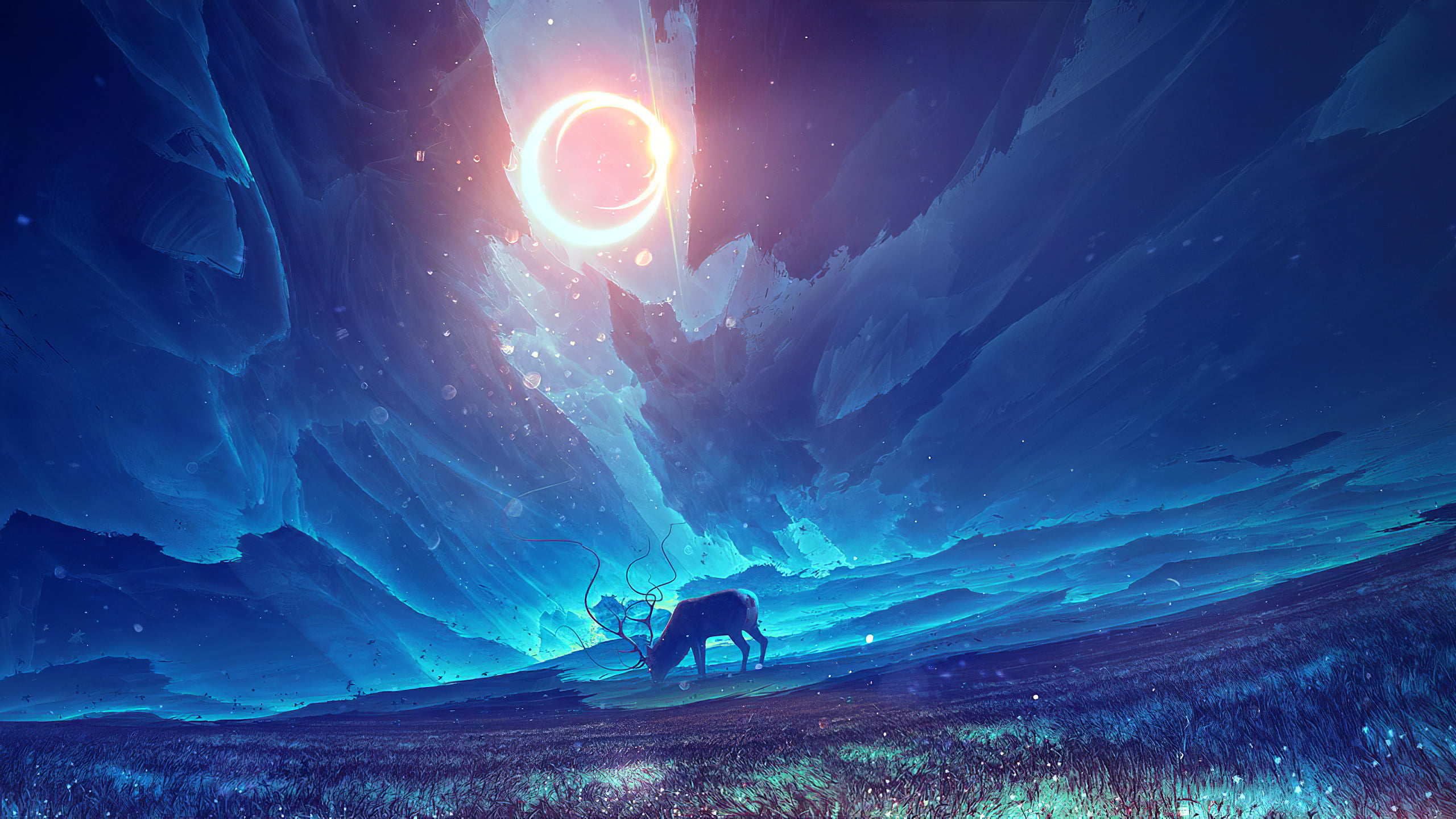 planet, abstract, deer, 2K, HD Wallpaper