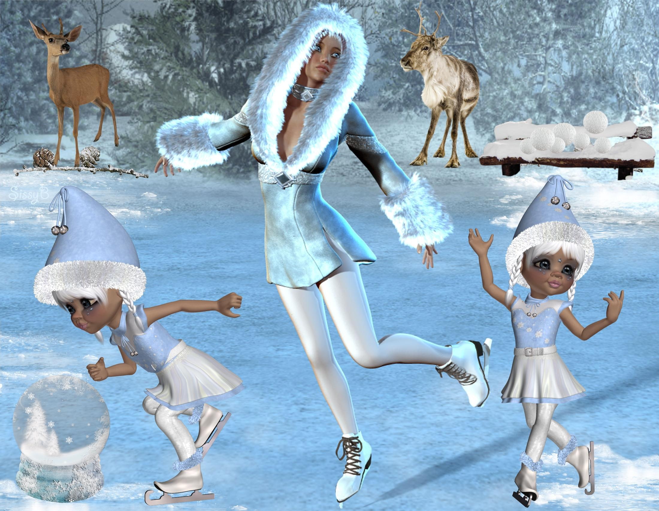 winter, ice, 1080P, deer, 3d and abstract, dancer, christmas, HD Wallpaper