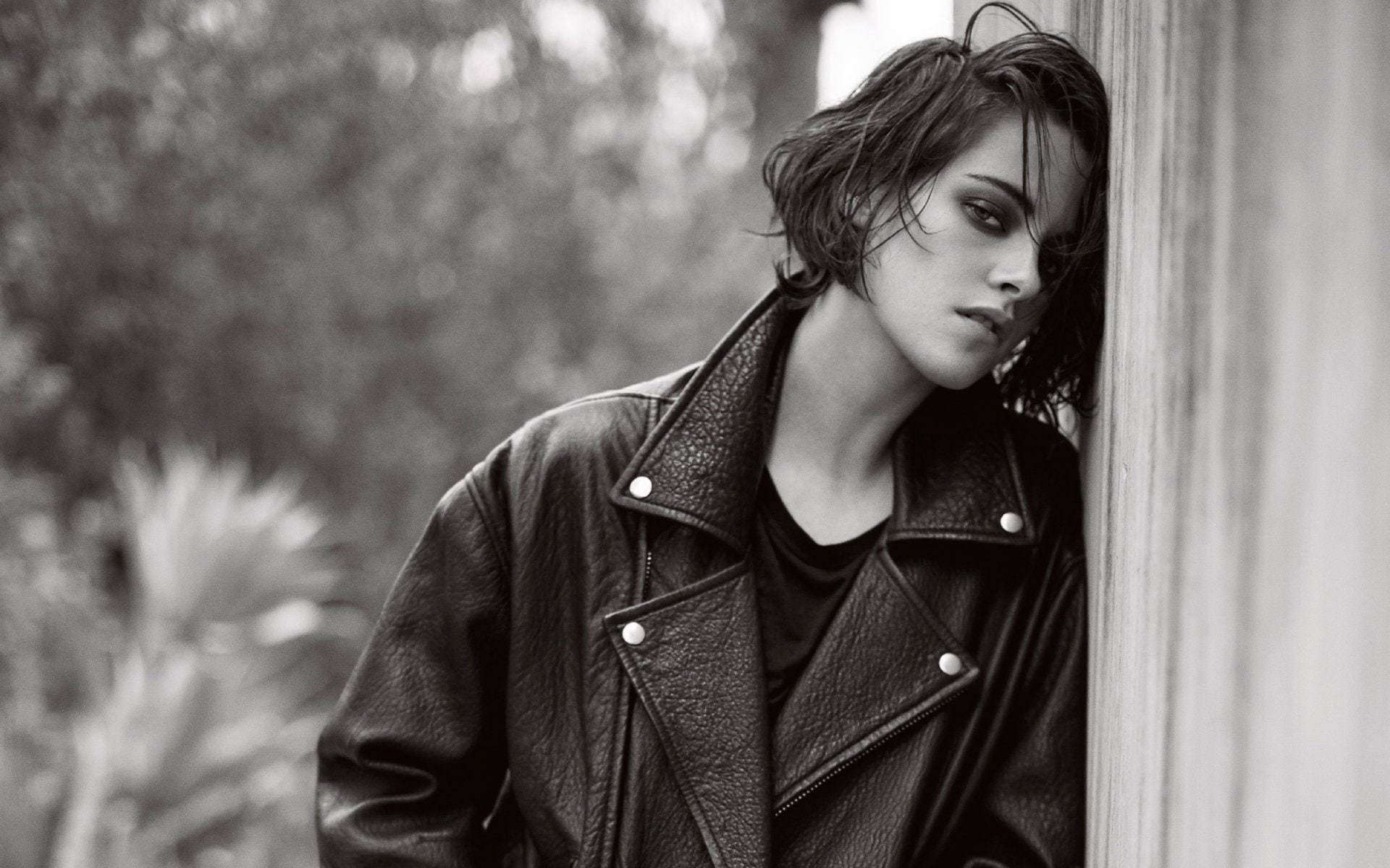 Actresses, Kristen Stewart, 1080P, Brunette, Black and White, Actress, American, HD Wallpaper