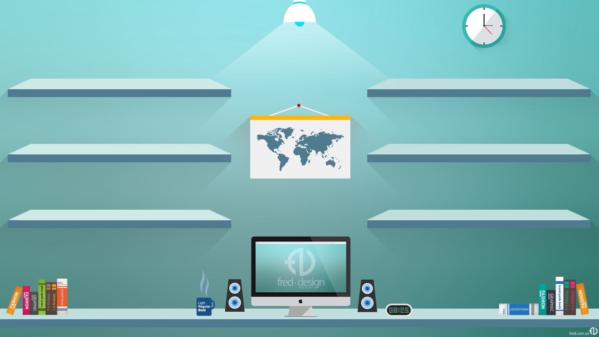 fred-design, flat, shelves, design, mac, 1080P, HD Wallpaper