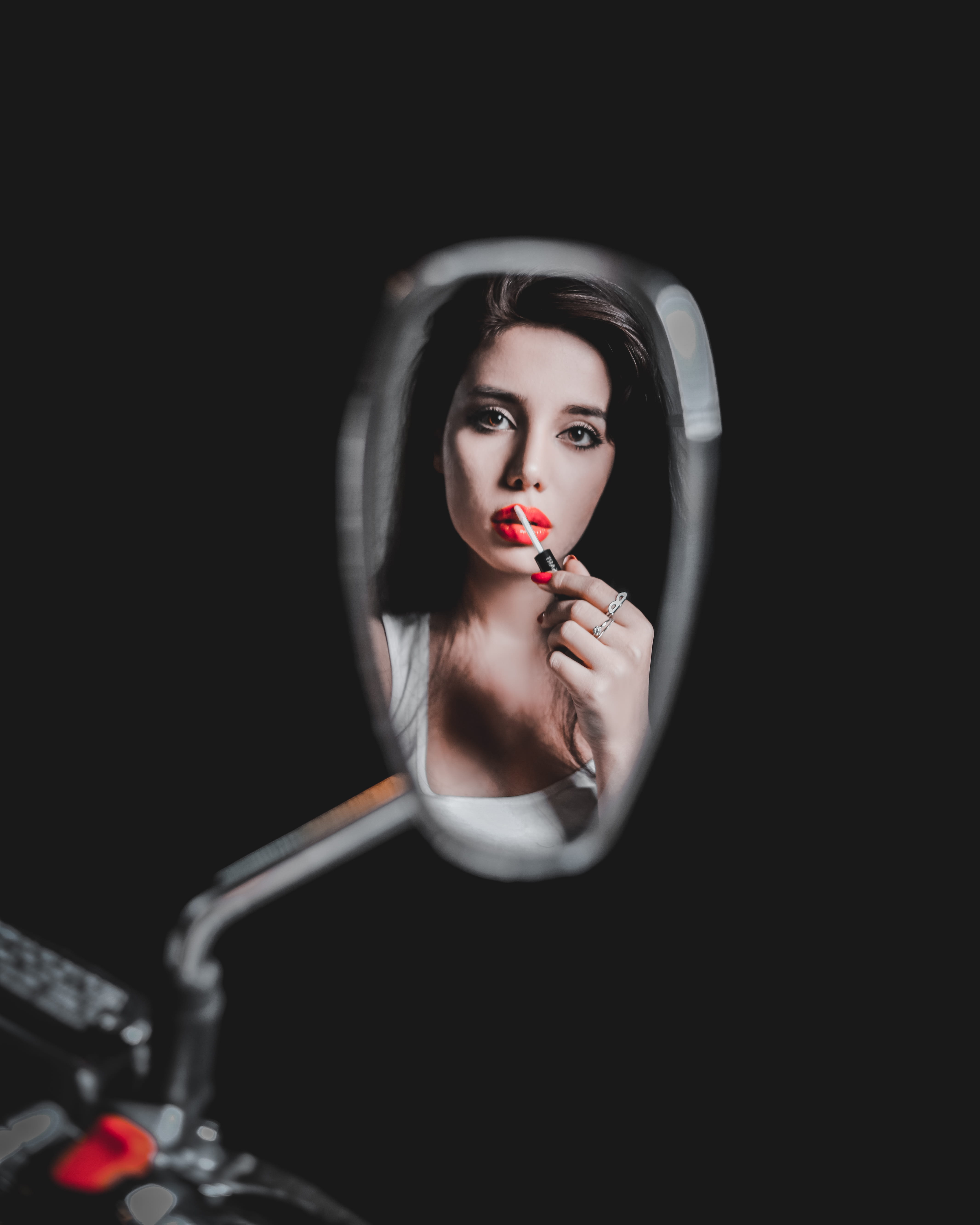 one person, young women, brown, dark, lifestyles, 5K, women, motorcycle, woman, adult, marel, portrait, wing, marelcam, red lipstick, looking at camera, Phone HD Wallpaper