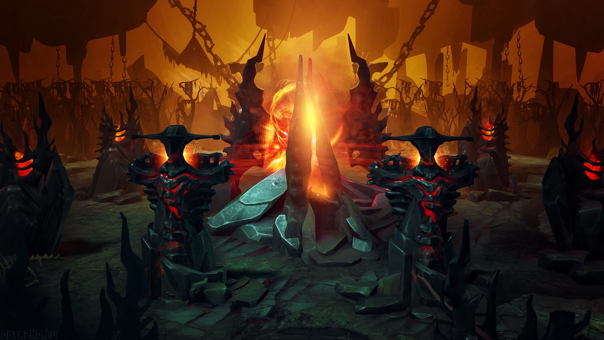 base, illustration, crowd, 1080P, night, indoors, dota, group of people, large group of objects, burning, representation, dota 2, flame, celebration, light - Natural Phenomenon, HD Wallpaper