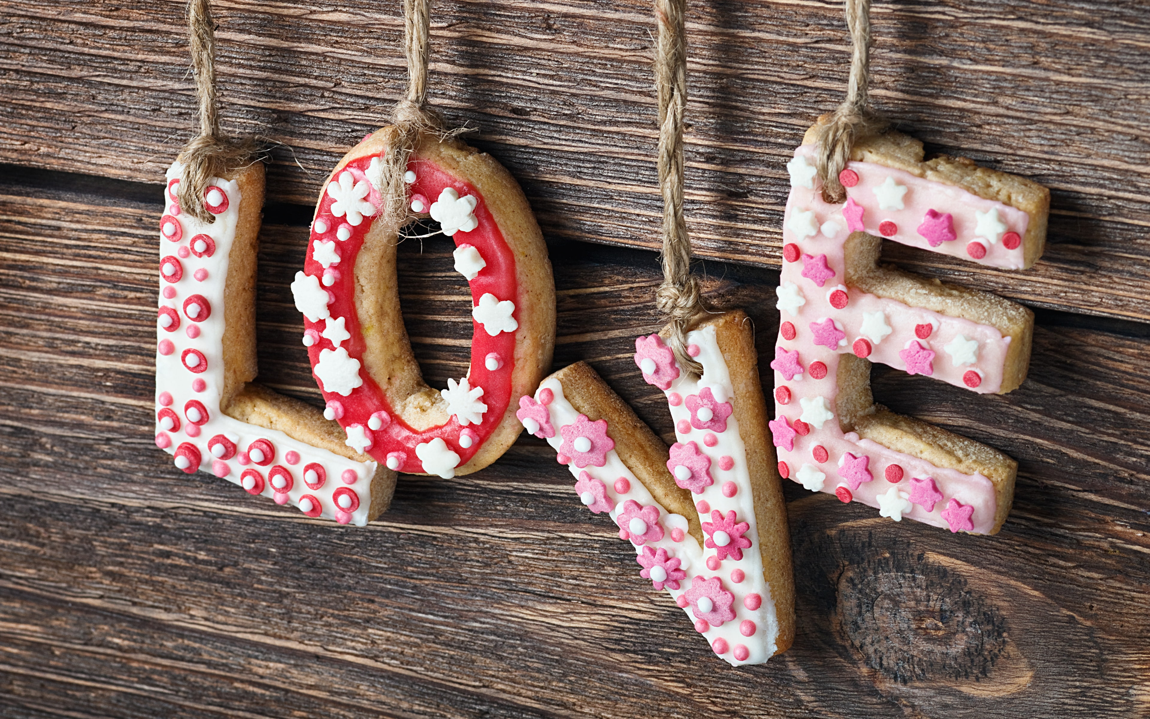 letters, gingerbread, 4K, vintage, love, HD Wallpaper