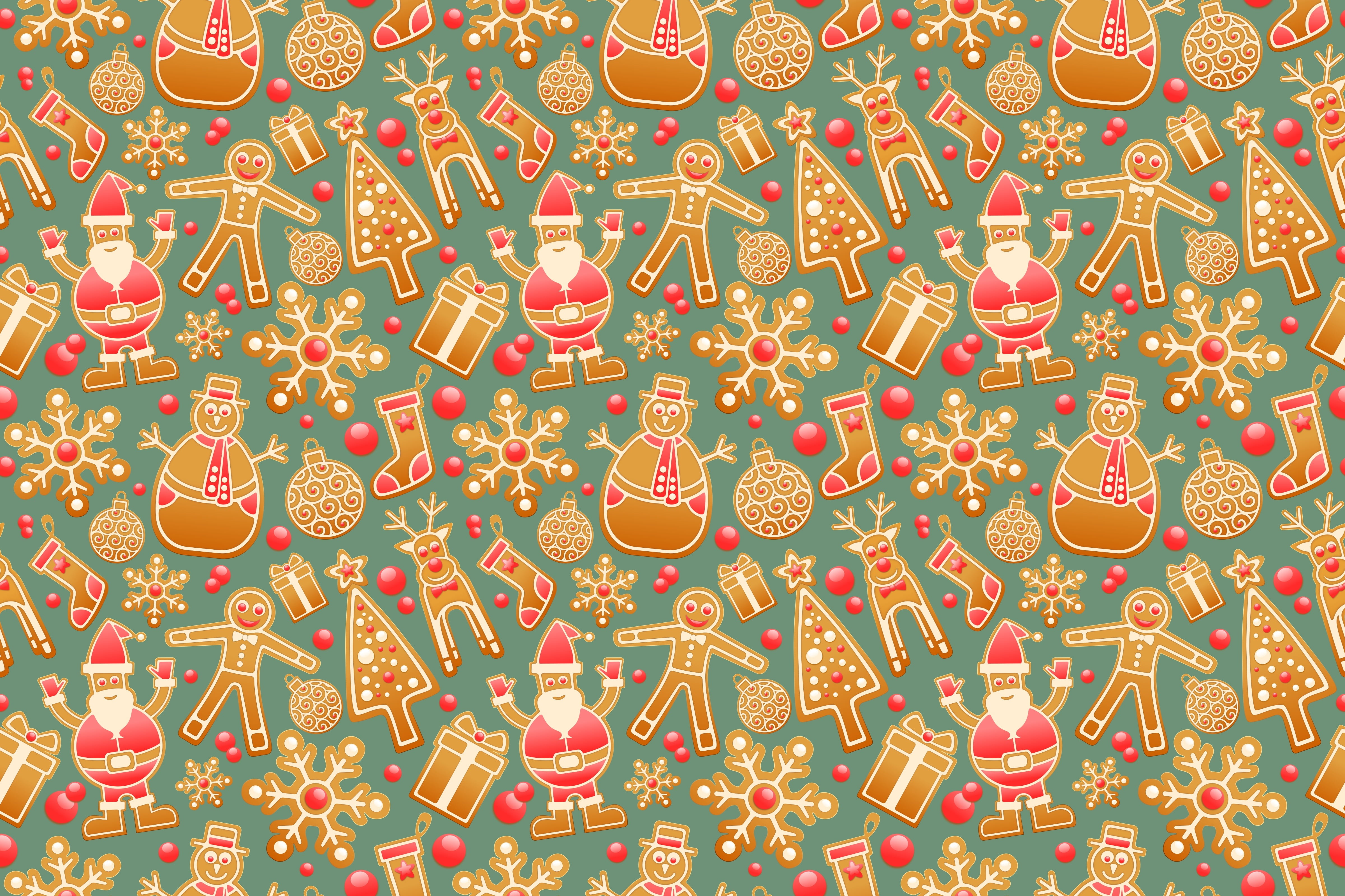 snowflake, food, ornate, multi colored, set, indoors, gingerbread, santa claus, decoration, abstract, event, symbol, design, winter, celebration, new year, HD Wallpaper