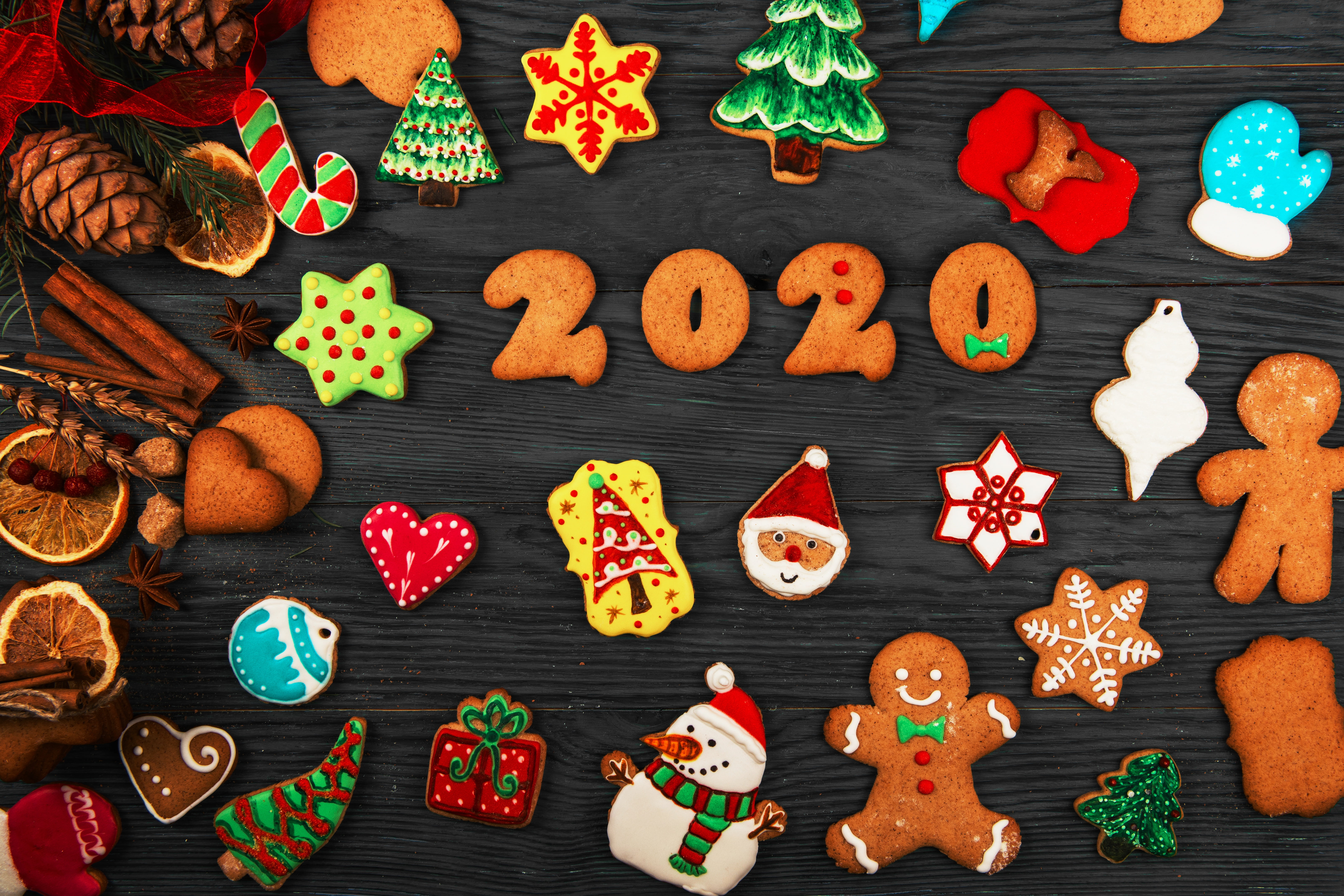 New year, cookies, gingerbread, 5K, 2020, composition, HD Wallpaper