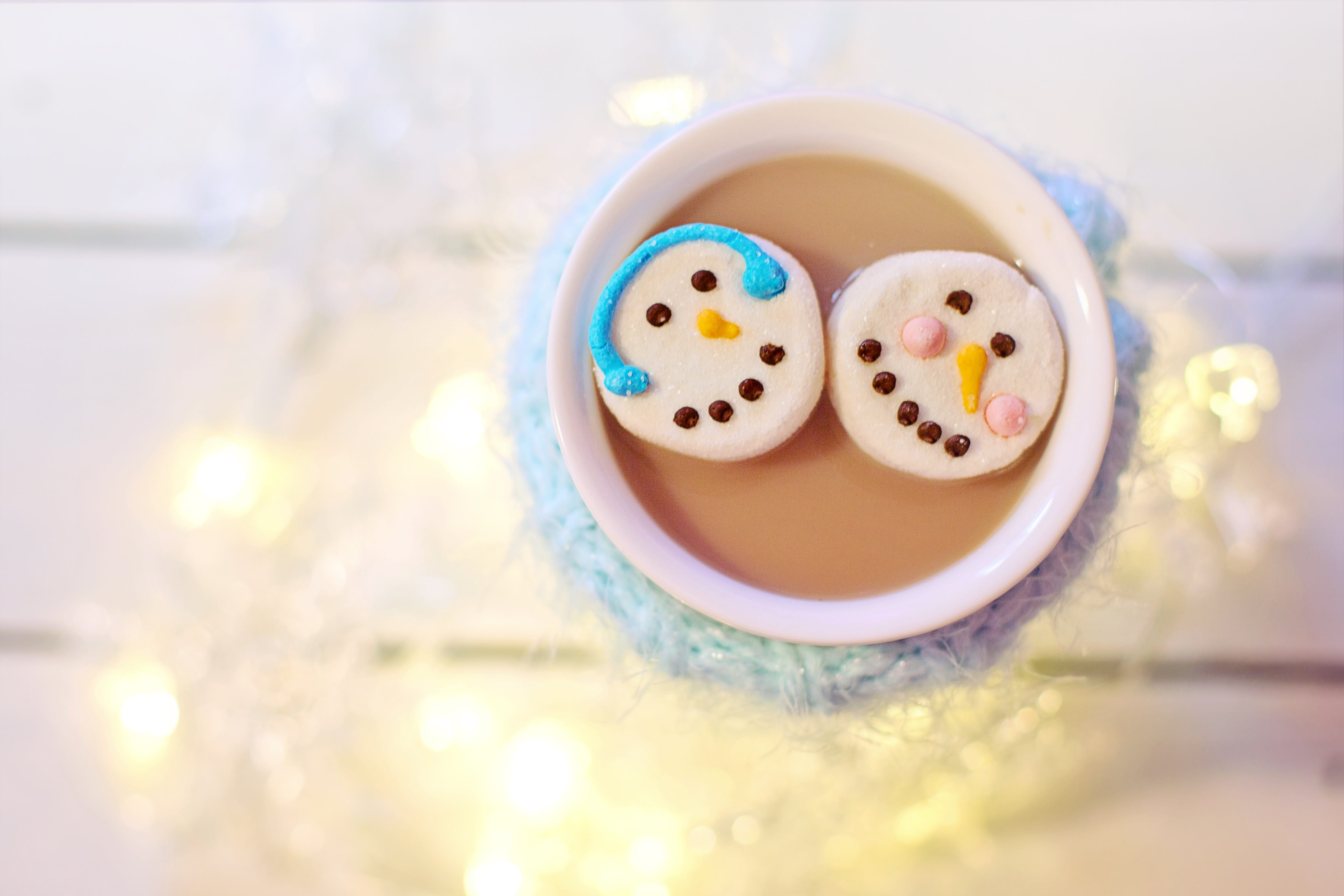 no people, marshmallows, bowl, high angle view, drink, food, celebration, selective focus, christmas, food and drink, cocoa, winter, creativity, animal representation, HD Wallpaper