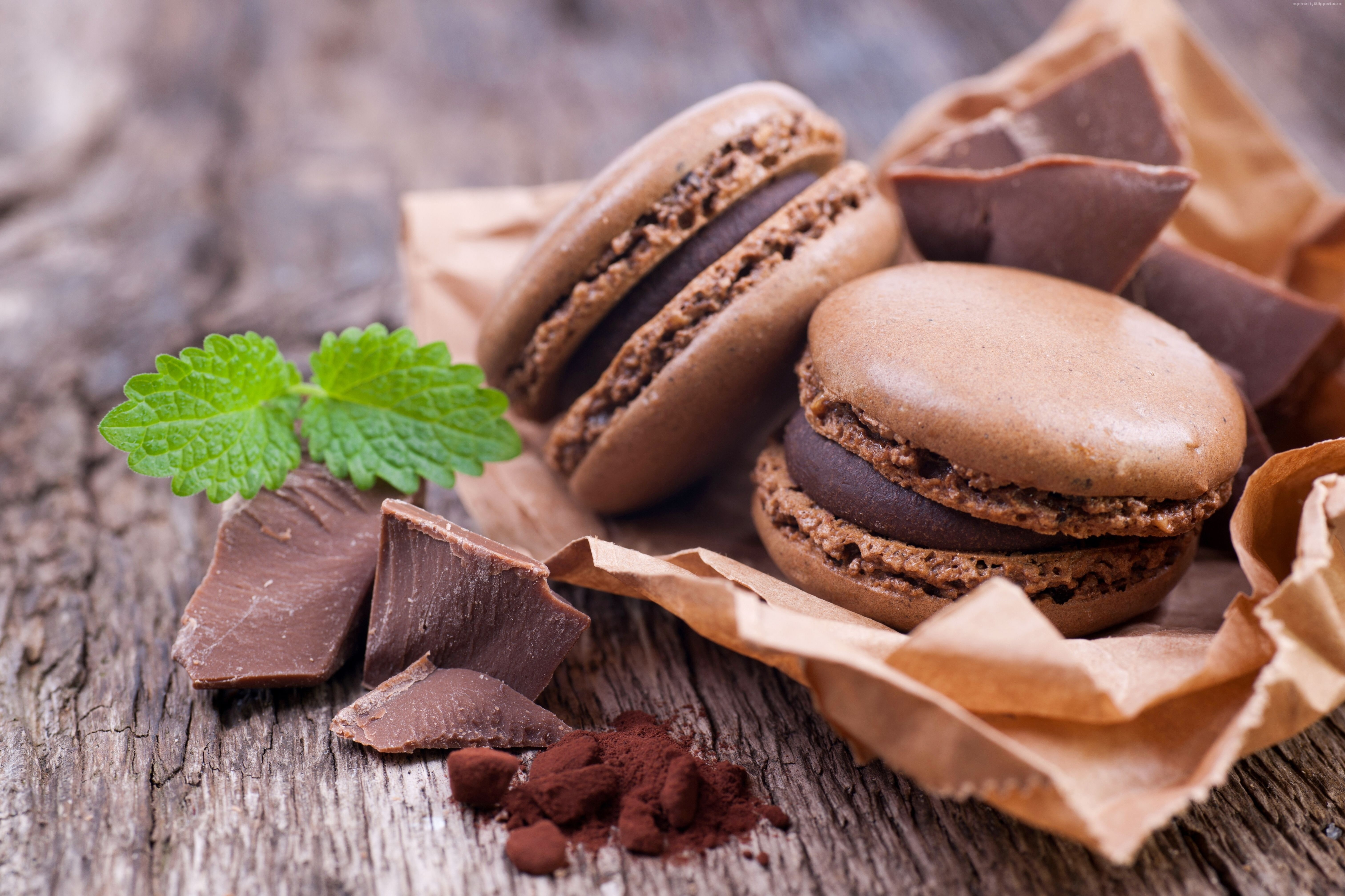 5K, mint, dessert, baking, makarons, chocolate, cocoa, HD Wallpaper