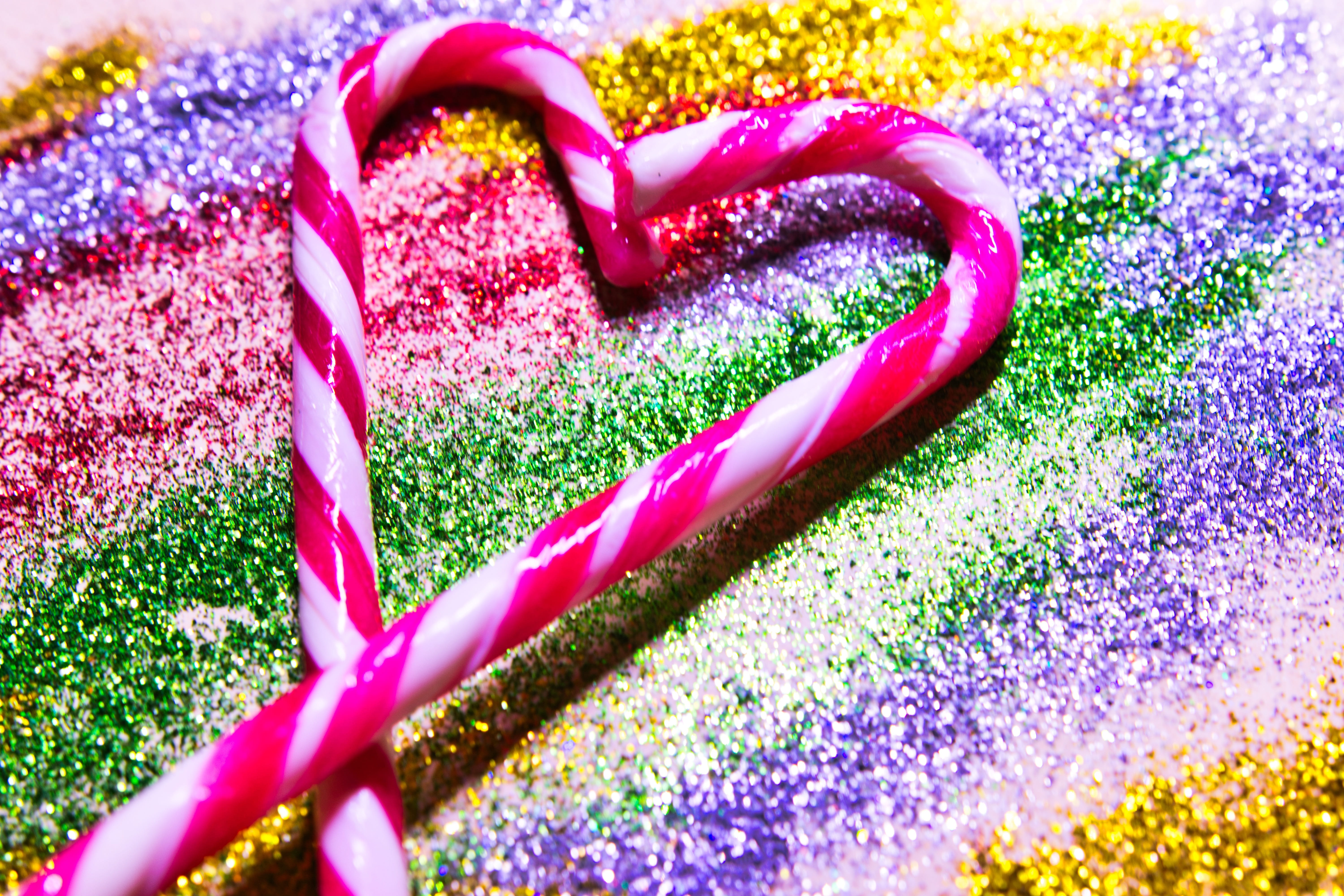 purple, grass, positive emotion, candy, sparkle, bling, decorative, colorful, plant, candy cane, glitter, sweet food, jewelry, heart, green color, close-up, HD Wallpaper