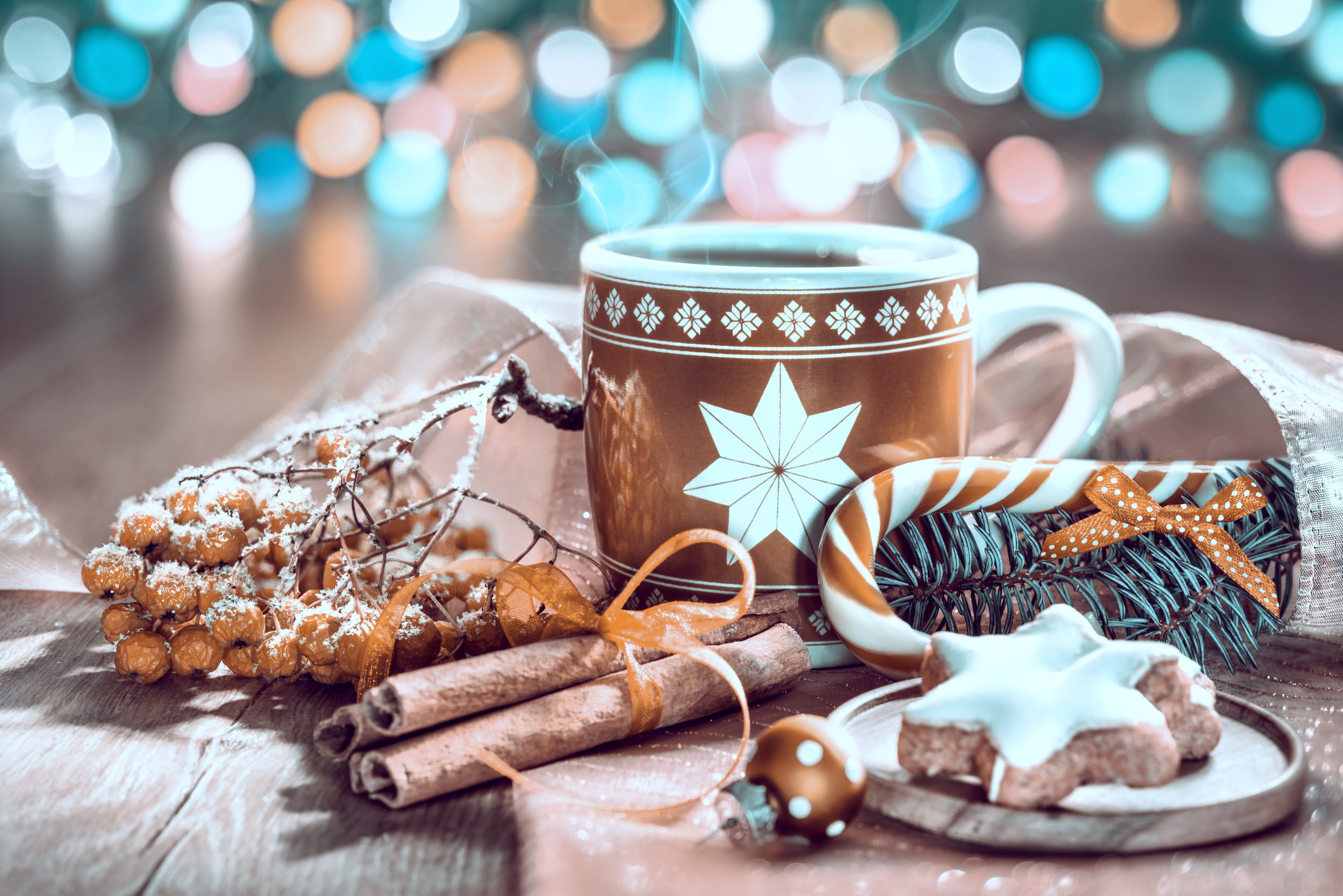 Coffee, Food, Cup, 5K, Spices, Candy Cane, Cinnamon, Still Life, Gingerbread, Drink, Christmas, HD Wallpaper