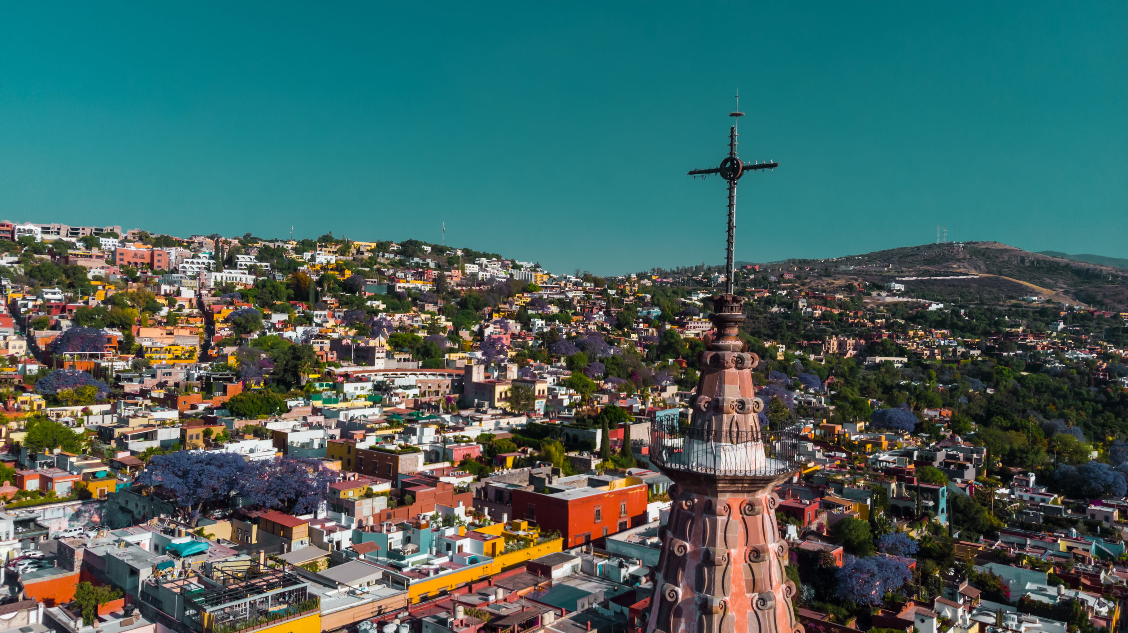 nature, blue, belief, architecture, cross, mexico, religion, colonial, townscape, tower, sky, outdoors, crowded, crowd, building exterior, spire, cityscape, HD Wallpaper