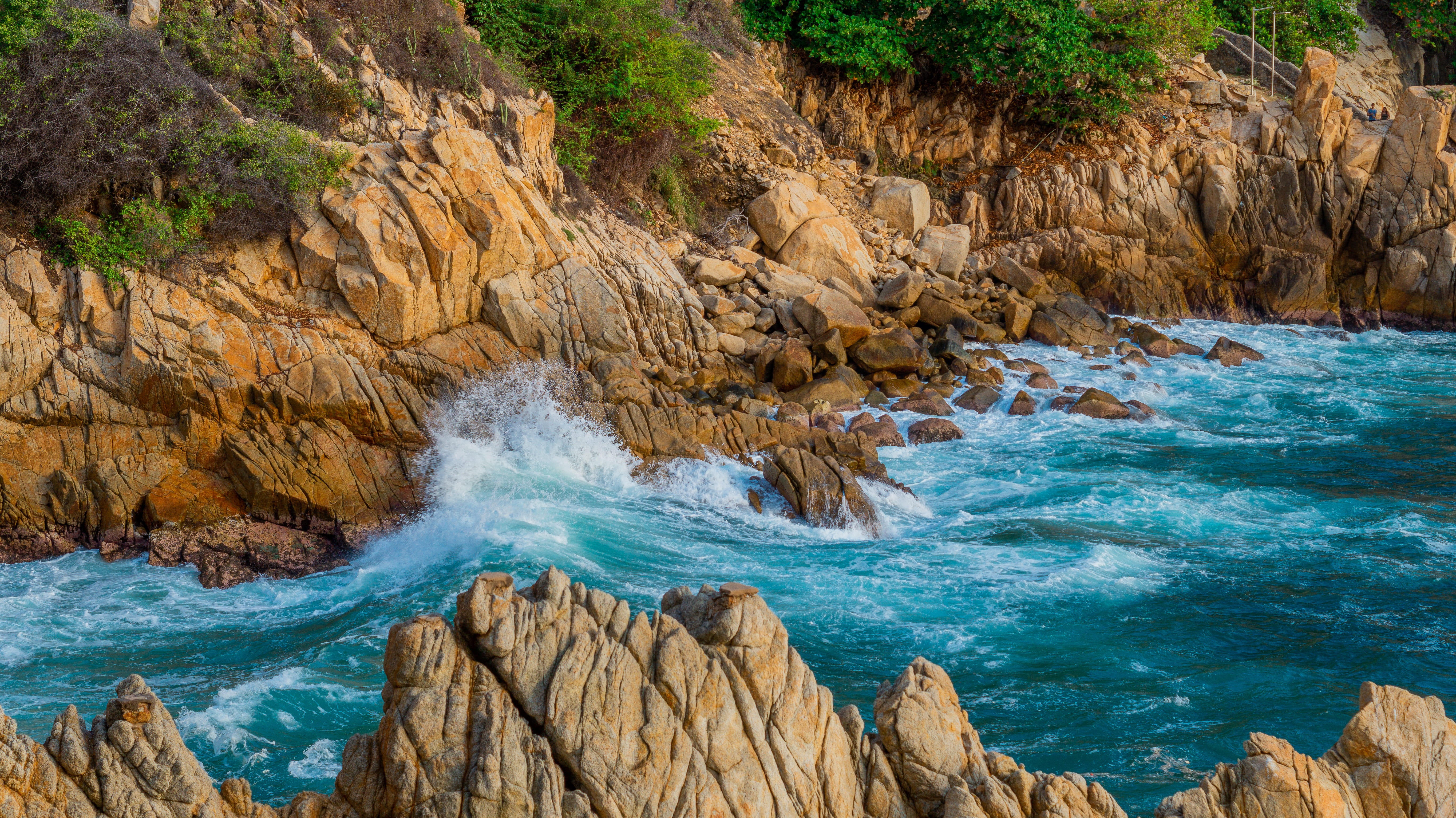 acapulco, rock, outdoors, motion, sea, rock formation, travel, rock - object, flowing water, cliff, summer, mexican, scenics - nature, land, day, eroded, HD Wallpaper