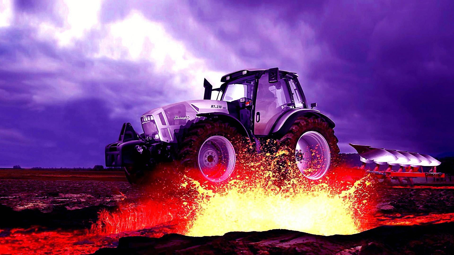 tractor, agricultural machinery, mode of transportation, land vehicle, cloud - sky, field, transportation, speed, military, land, motion, sky, illuminated, HD Wallpaper