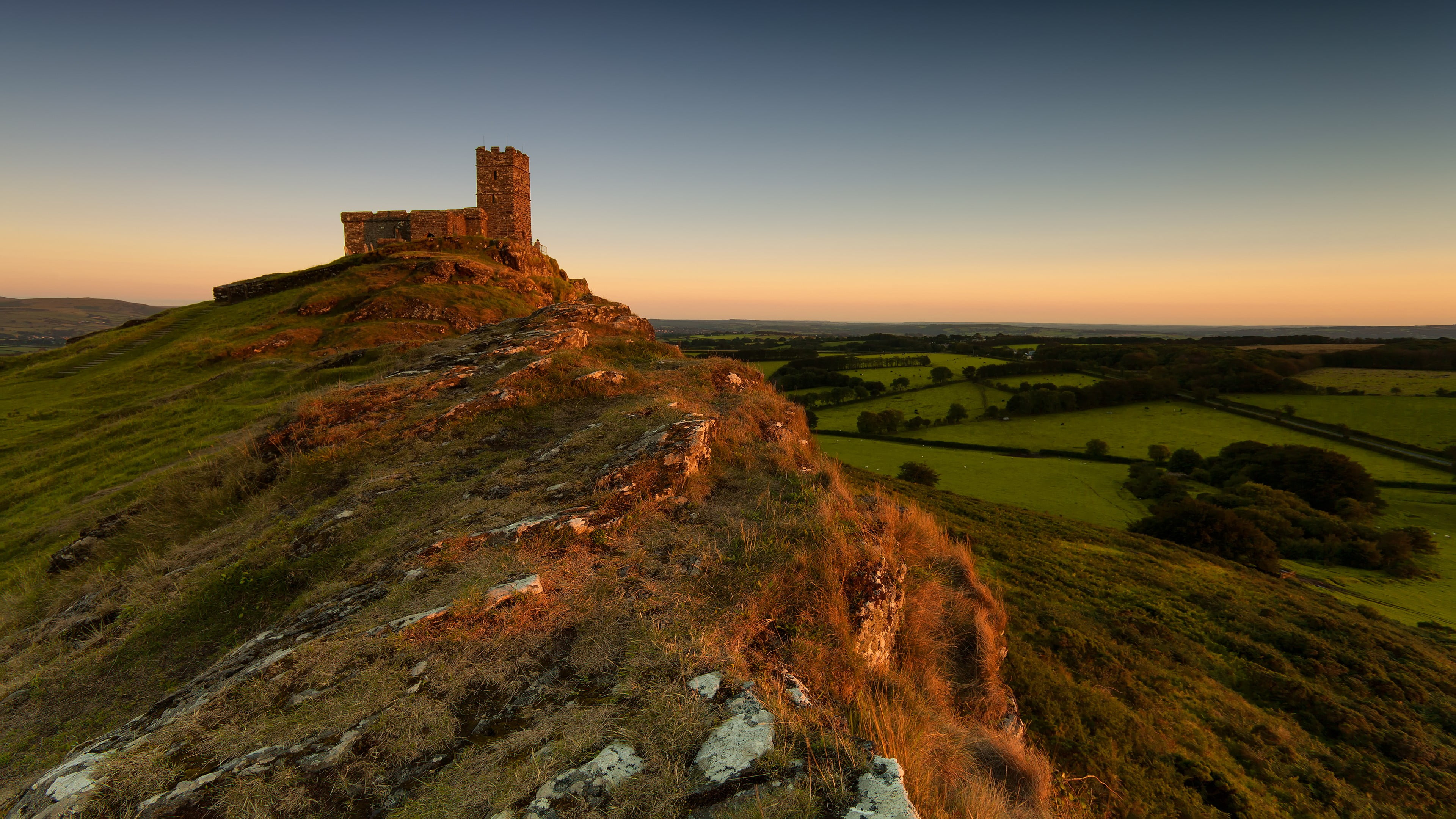 tranquil scene, brown, church, idyllic, tranquility, remote, sunset, hill, national park, outdoors, no people, England, rock - object, sky, rock, nature, HD Wallpaper